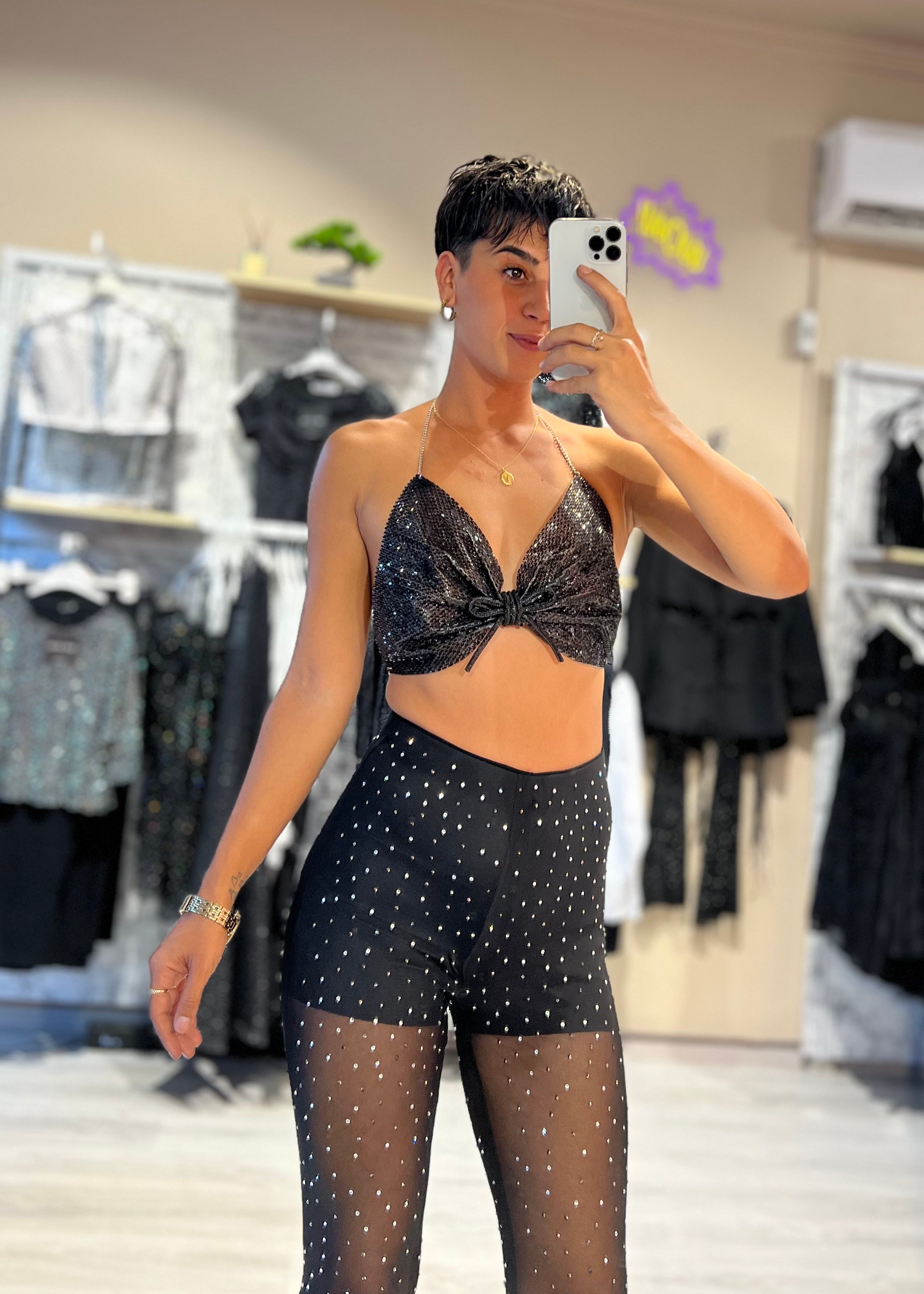  Shine Premium Taşlı Tül Pantolon