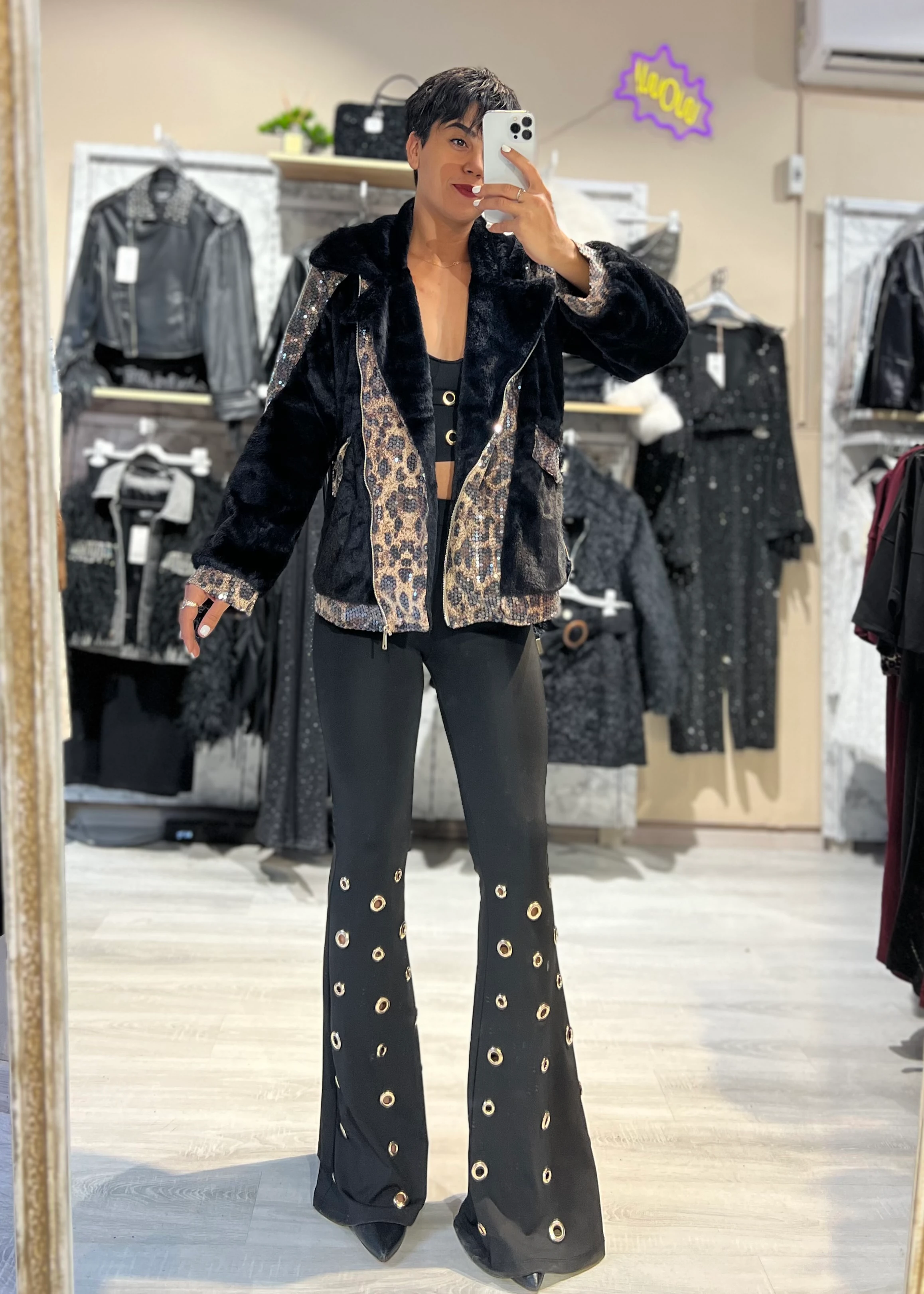 PulPayet Leopar Desenli Peluş Mont 