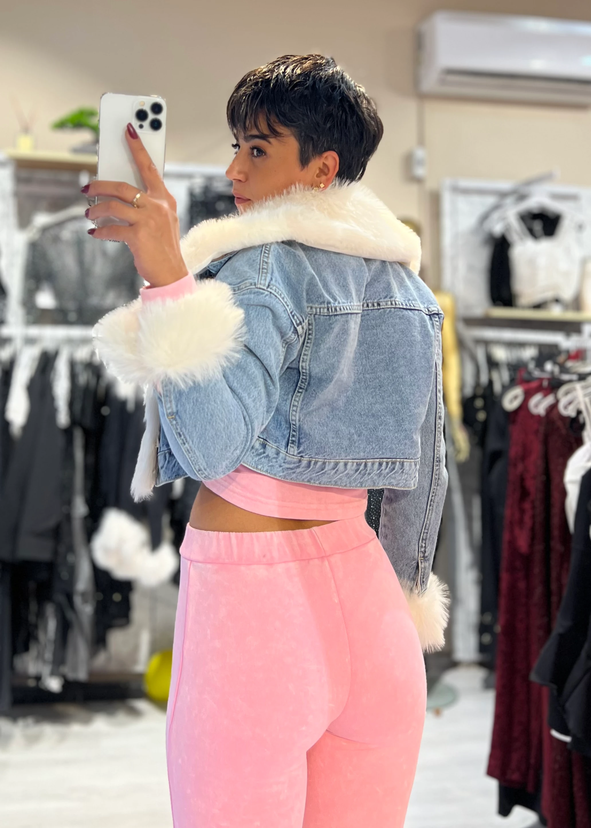 Suni Kürklü Yaka ve Kol Çıkabilen Denim Mont  - MAVİ