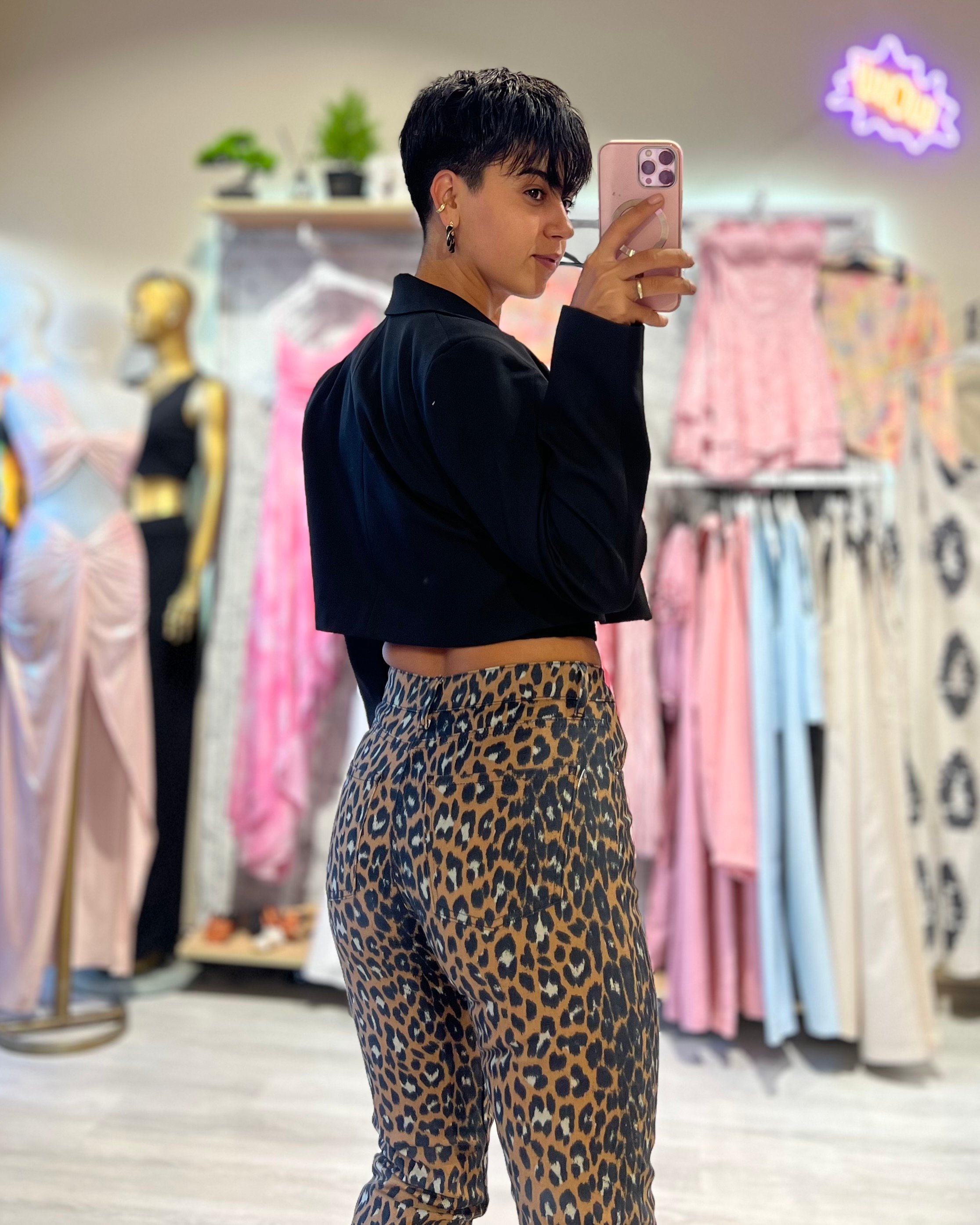 Leopar Desenli Mom Fit Jean Pantolon