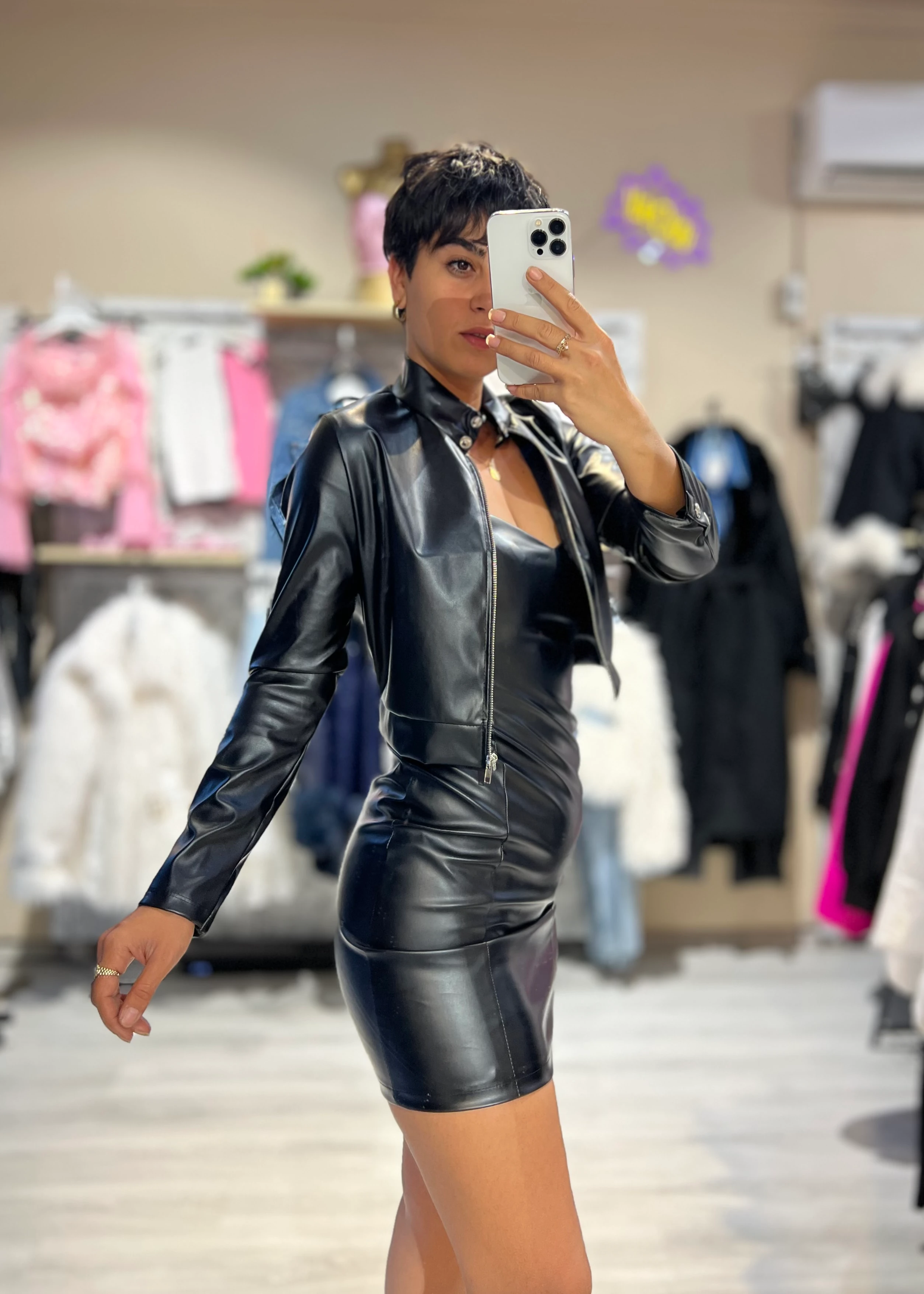 Glam Essence Ceket & Elbise Suni Deri Takım