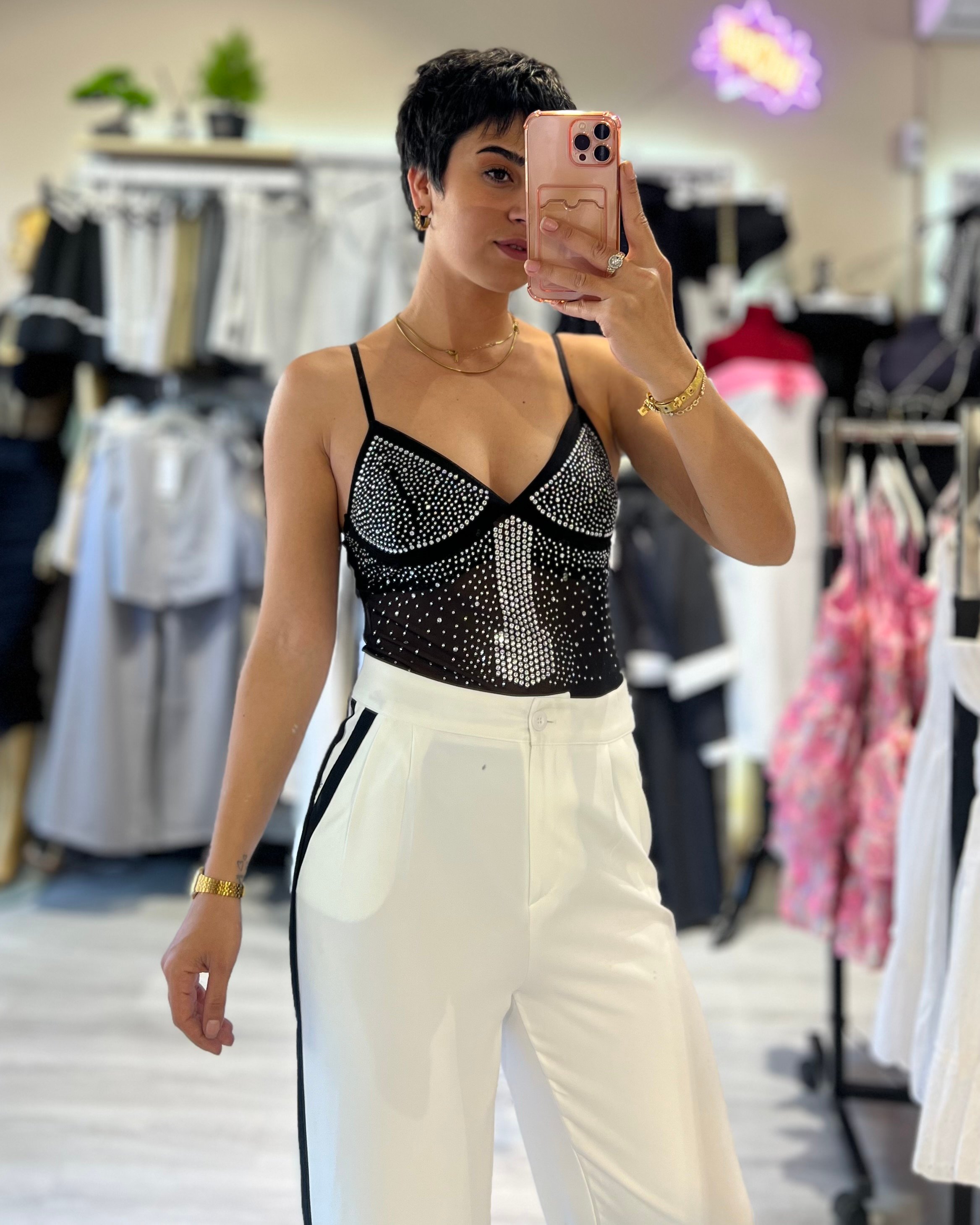 Siyah Tül Taşlı Özel Seri Bodysuit