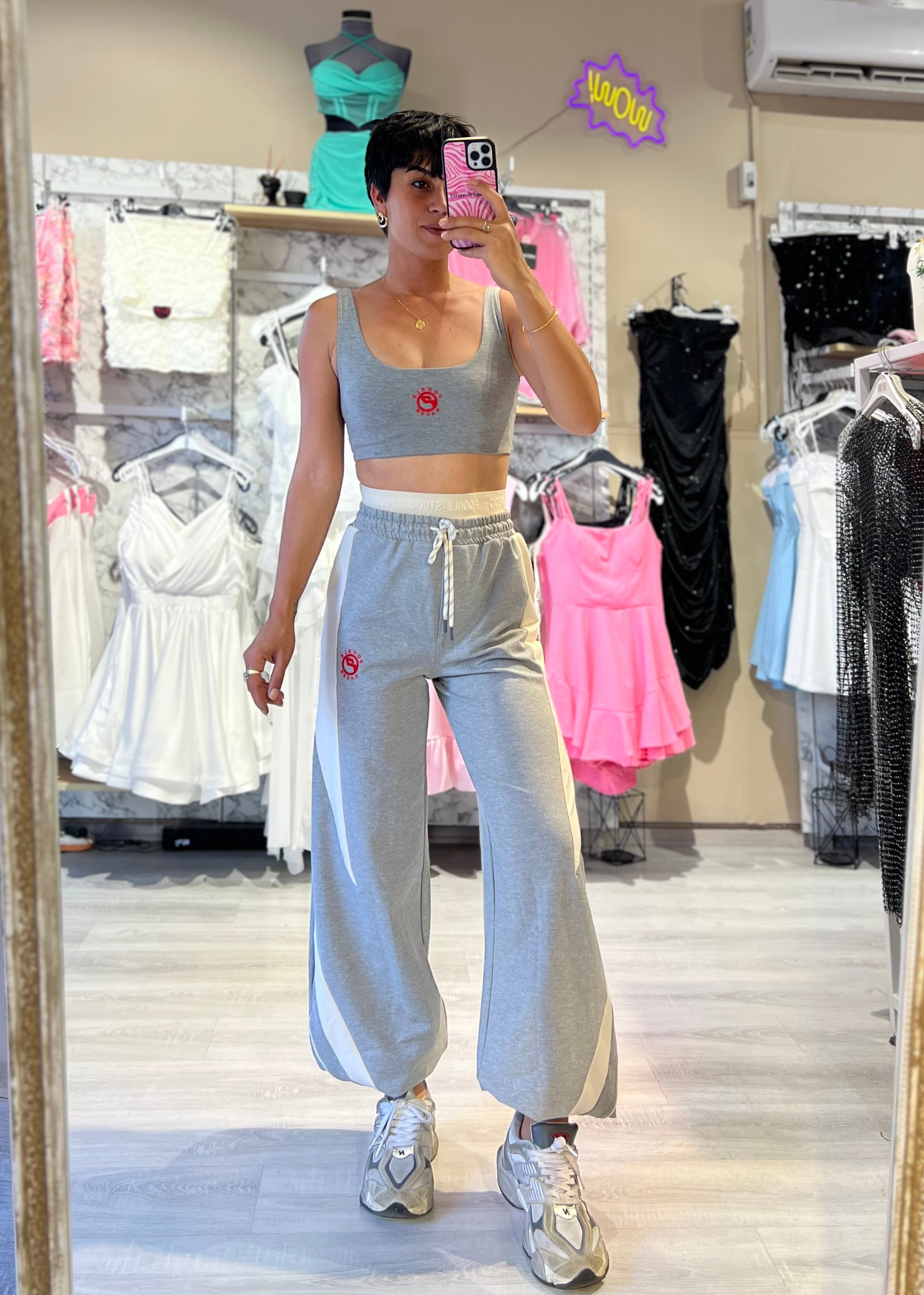 Özel Seri 2'li Crop Top & Eşofman Takımı - GRİ