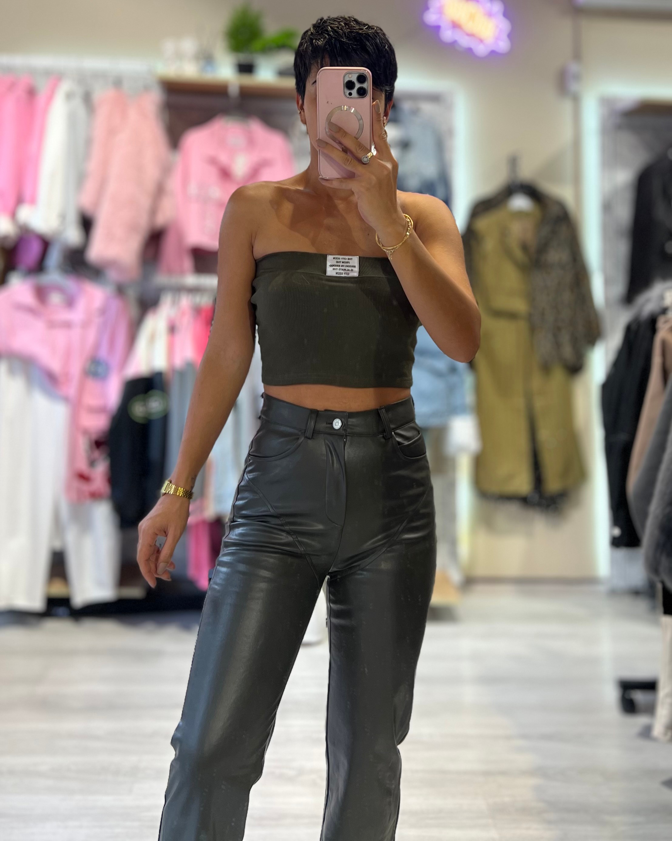 Straplez Fitilli Cup'lu Crop Top - HAKİ