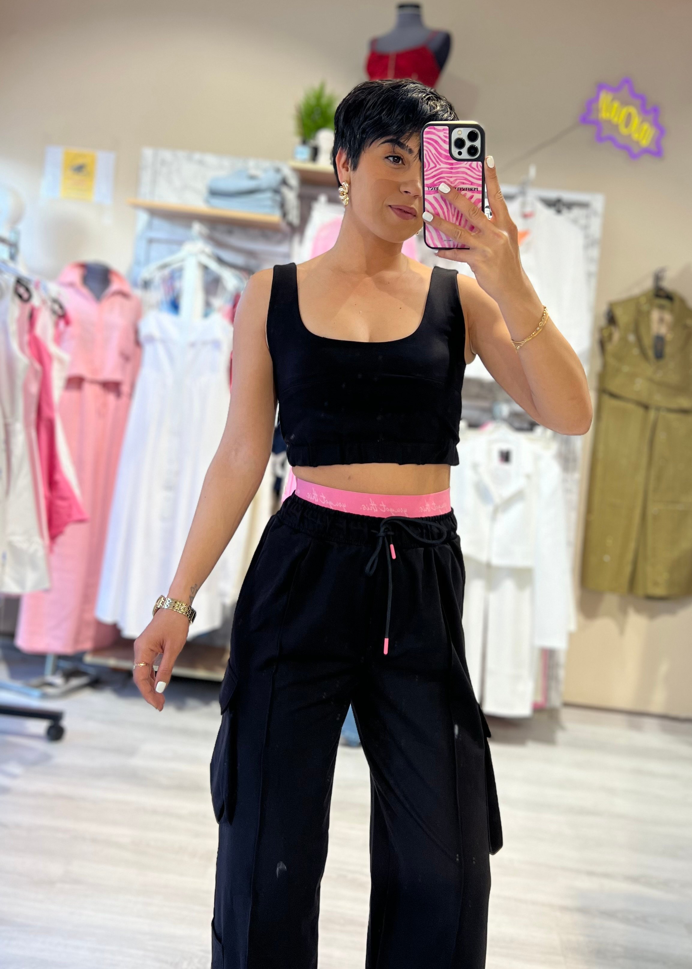 Siyah 2'li Crop Top & Kargo Eşofman Takımı