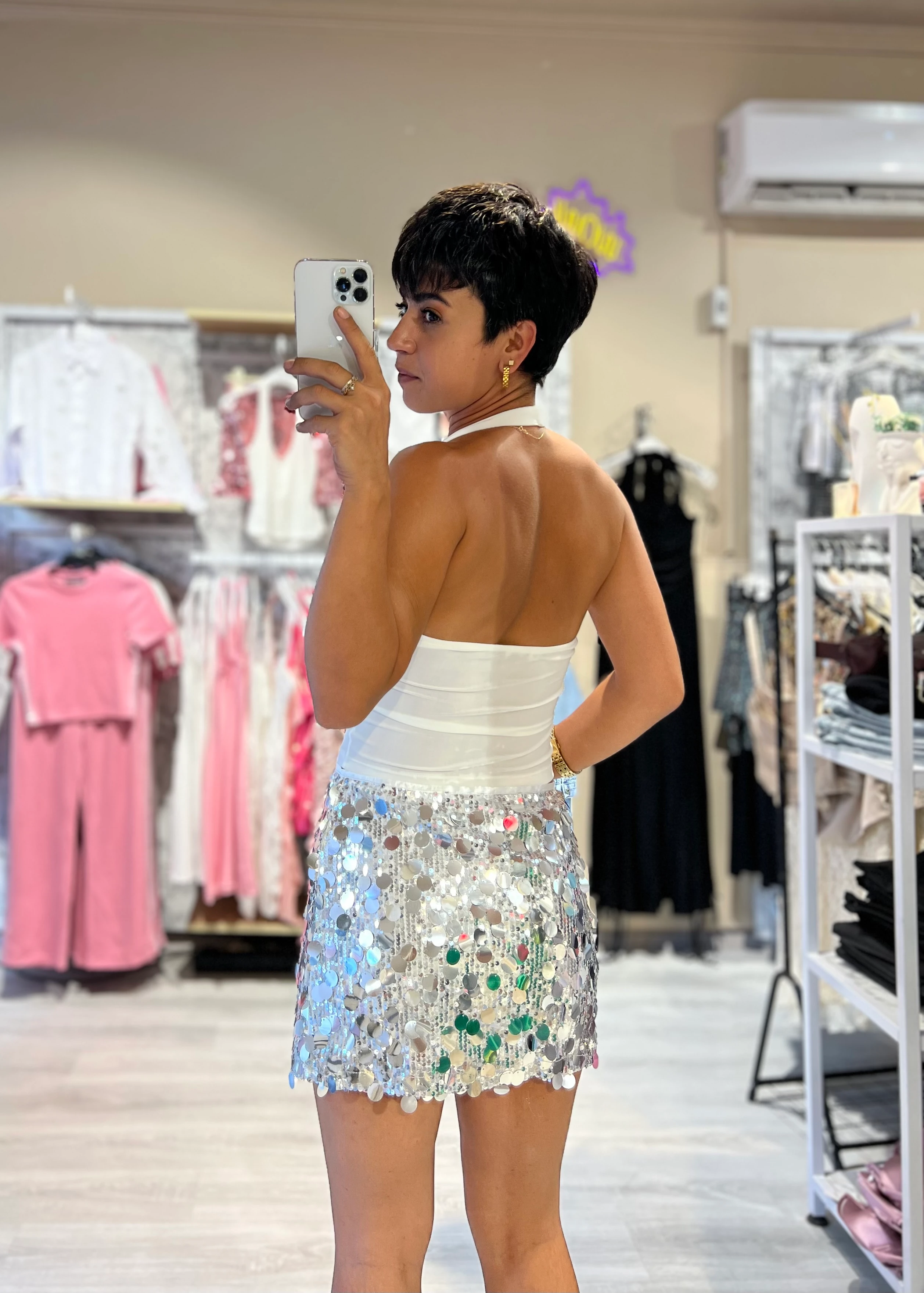 Aria PulPayet Marka Model Mini Etek - GRİ