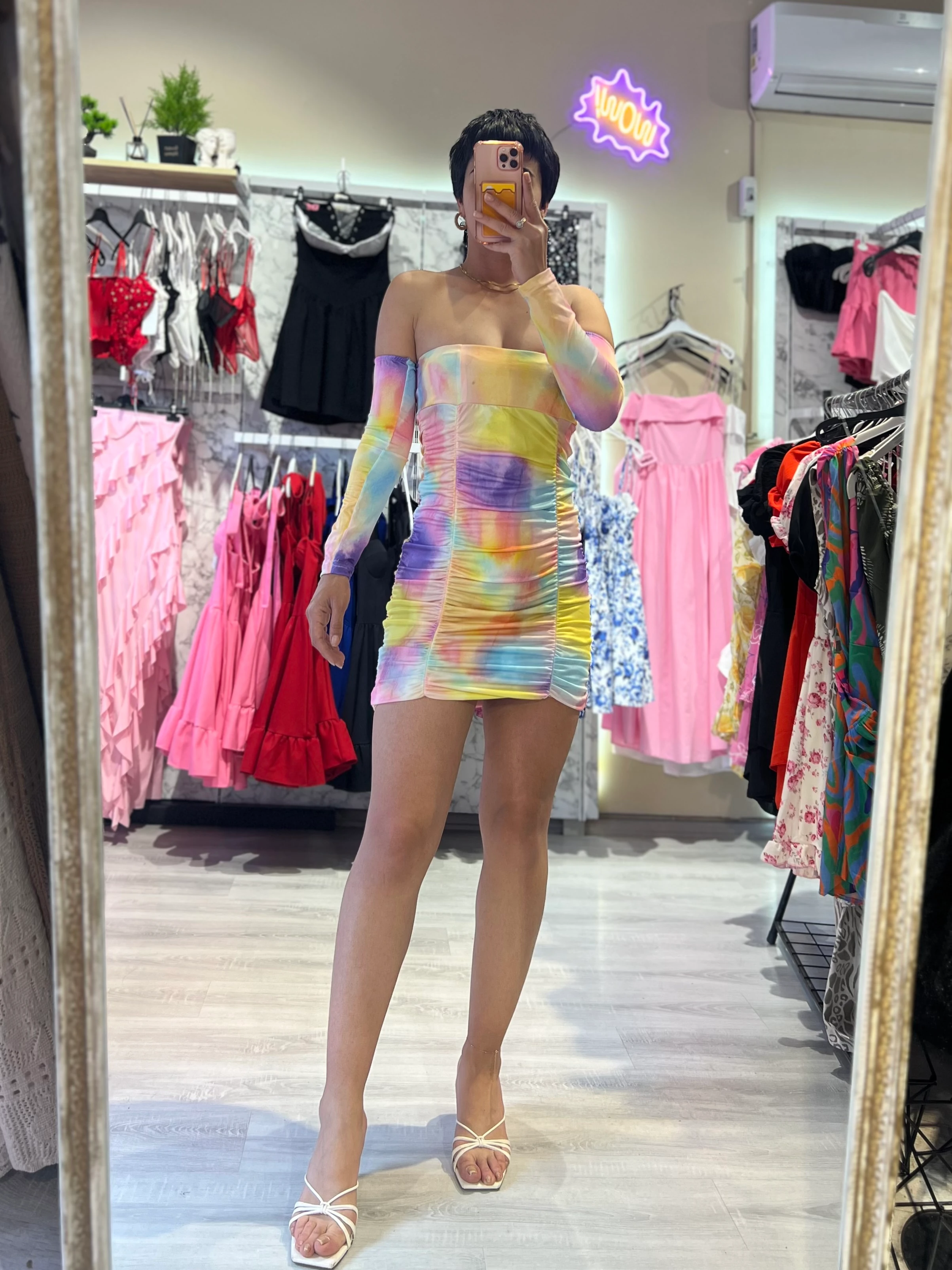 Renk Geçişli Drapeli Tak Çıkar Kol Detaylı Elbise - PEMBE