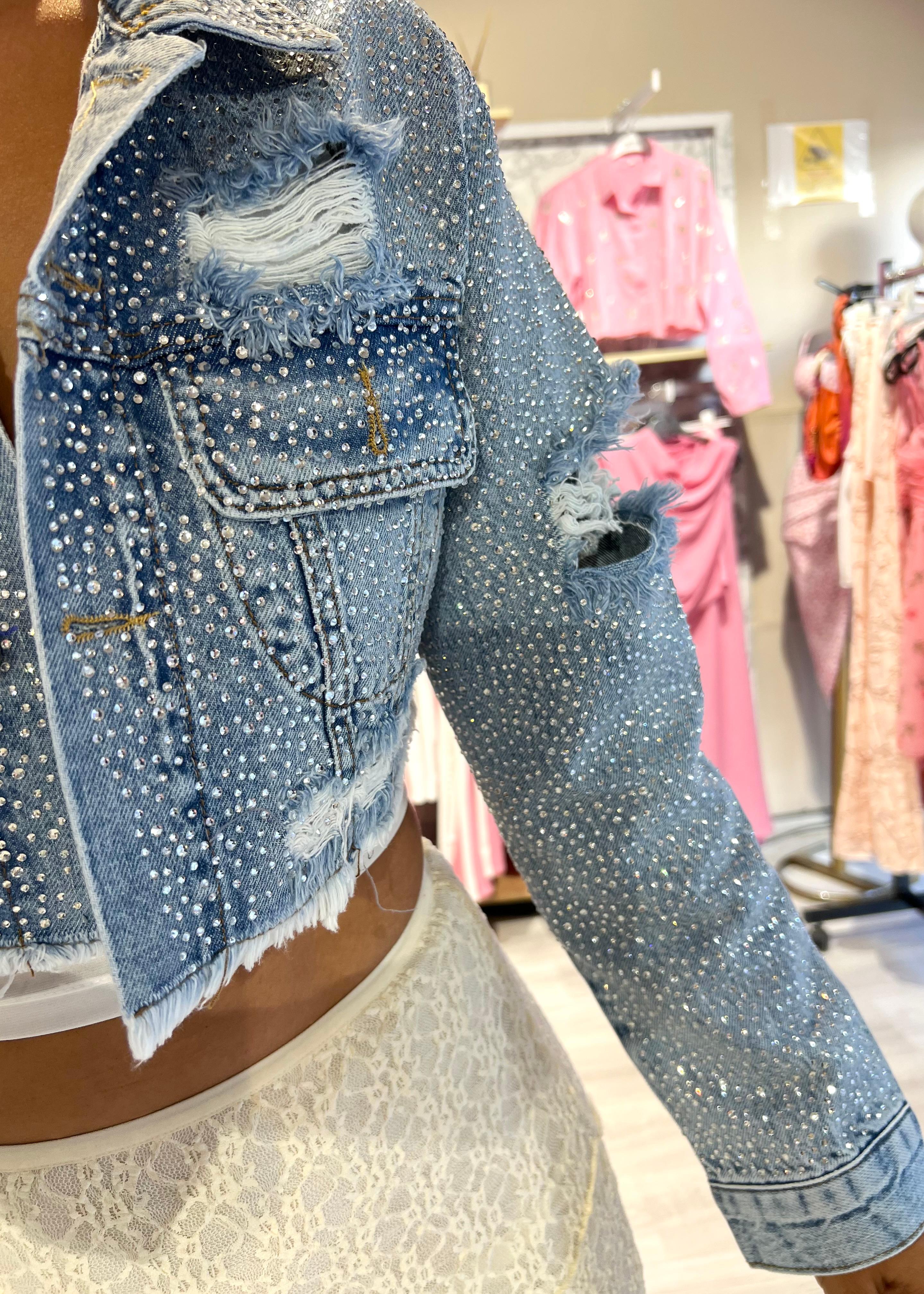 Taşlı Tasarım Lazer Kesimli Denim Ceket