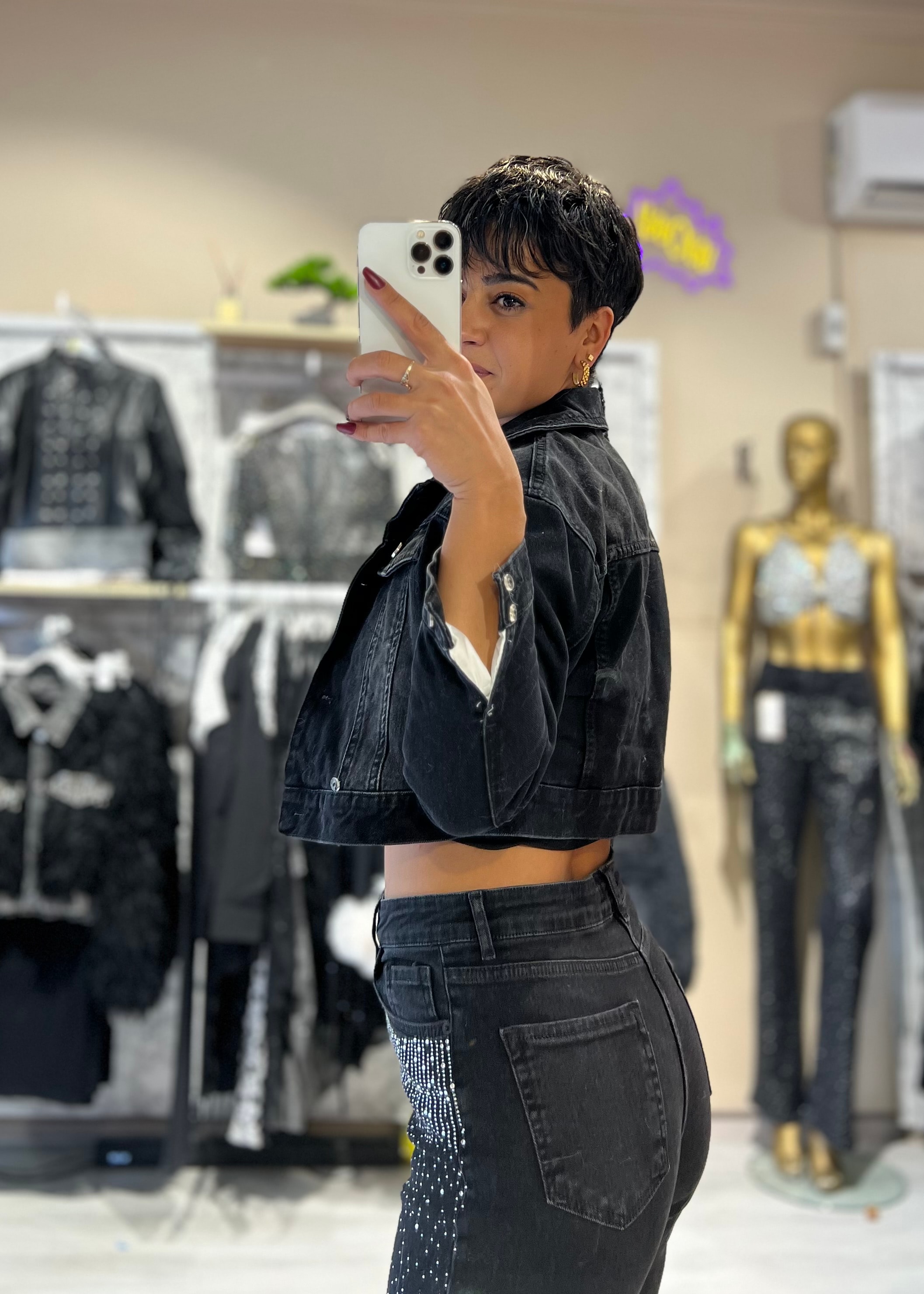 Suni Kürklü Yaka ve Kol Çıkabilen Denim Mont 