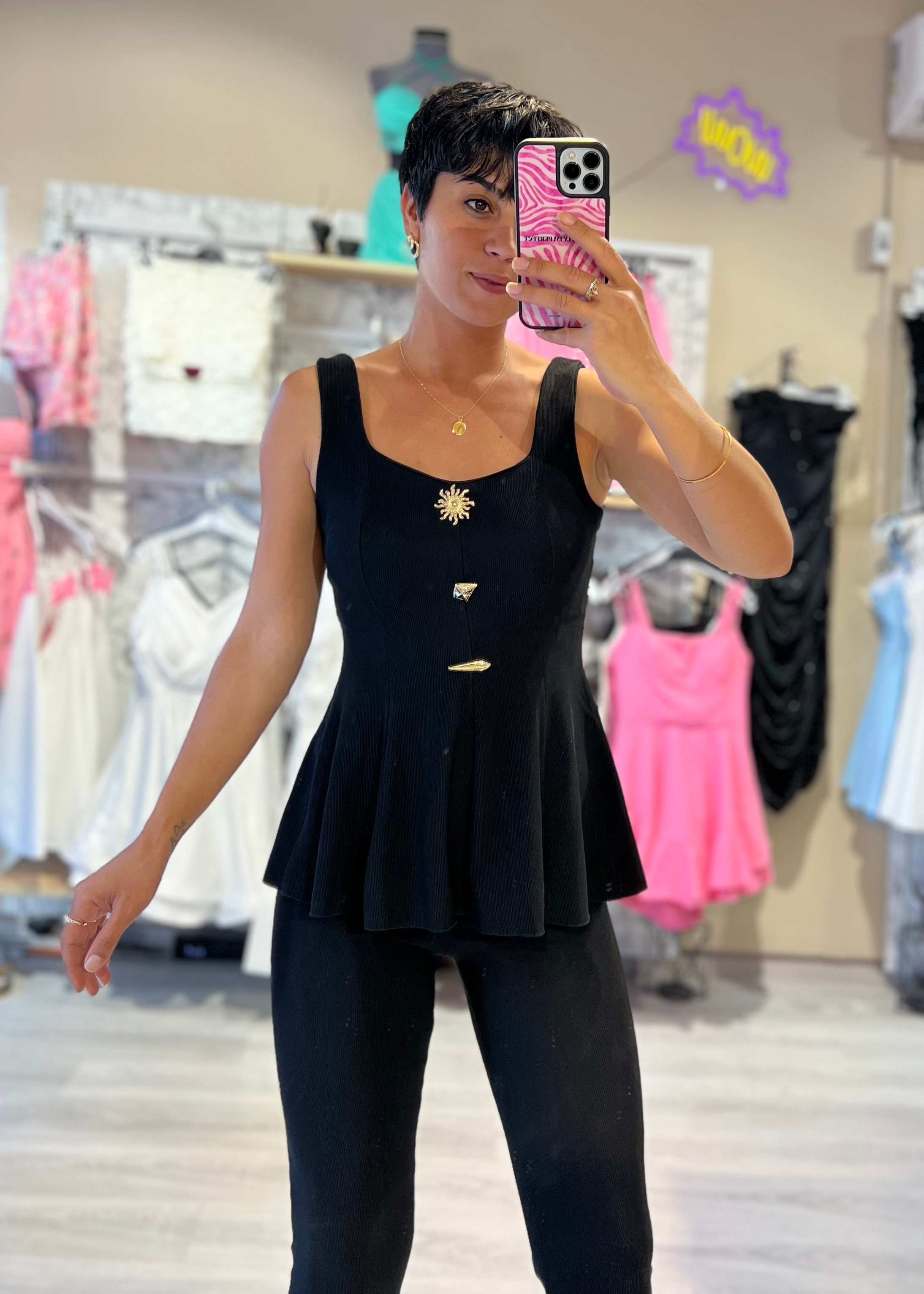 Kaşkorse Kumaş Aksesuarlı Bele Oturan Bluz & Pantolon Takım