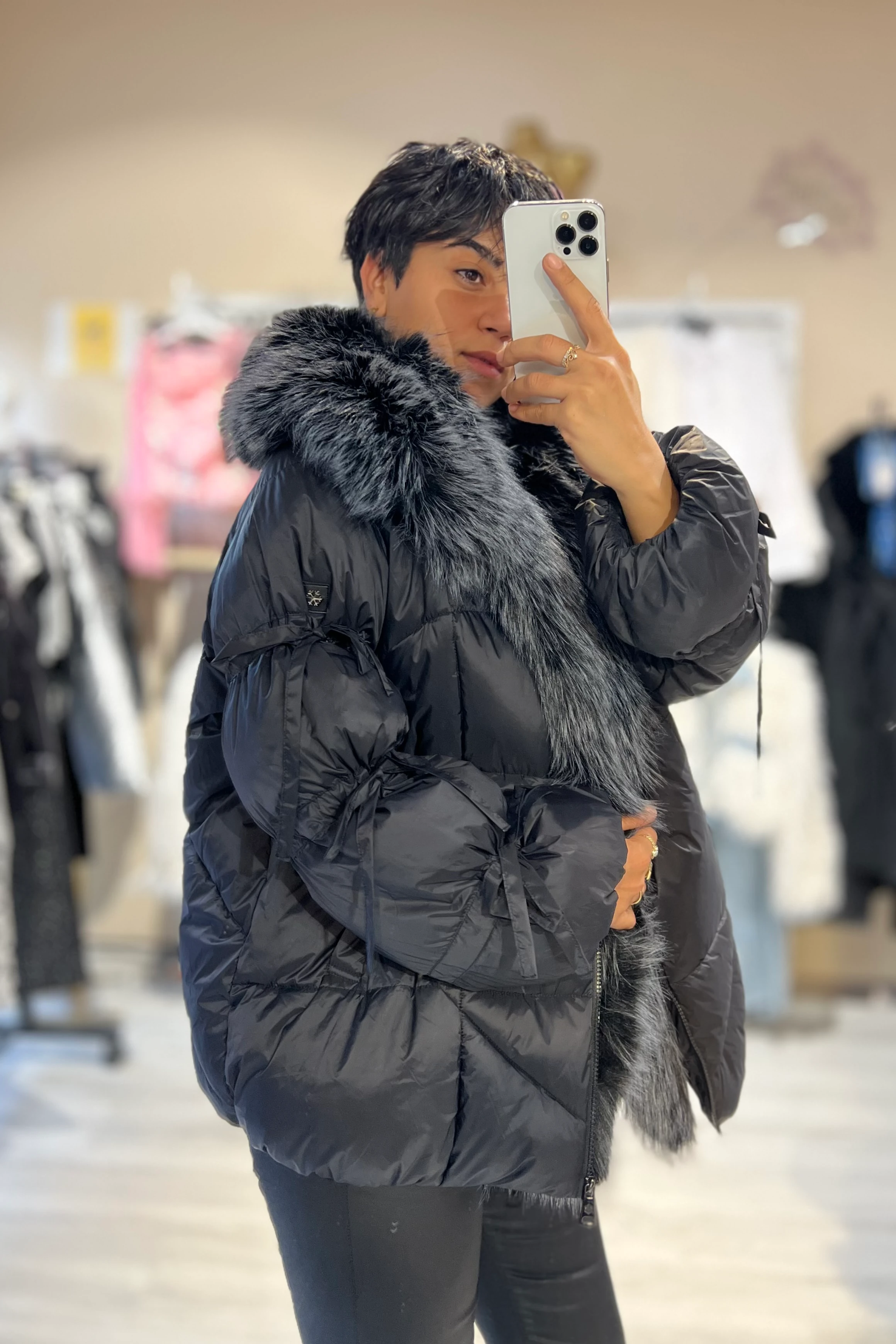 Kürk Yakası Çıkabilen Balon Kol Şişme Mont 