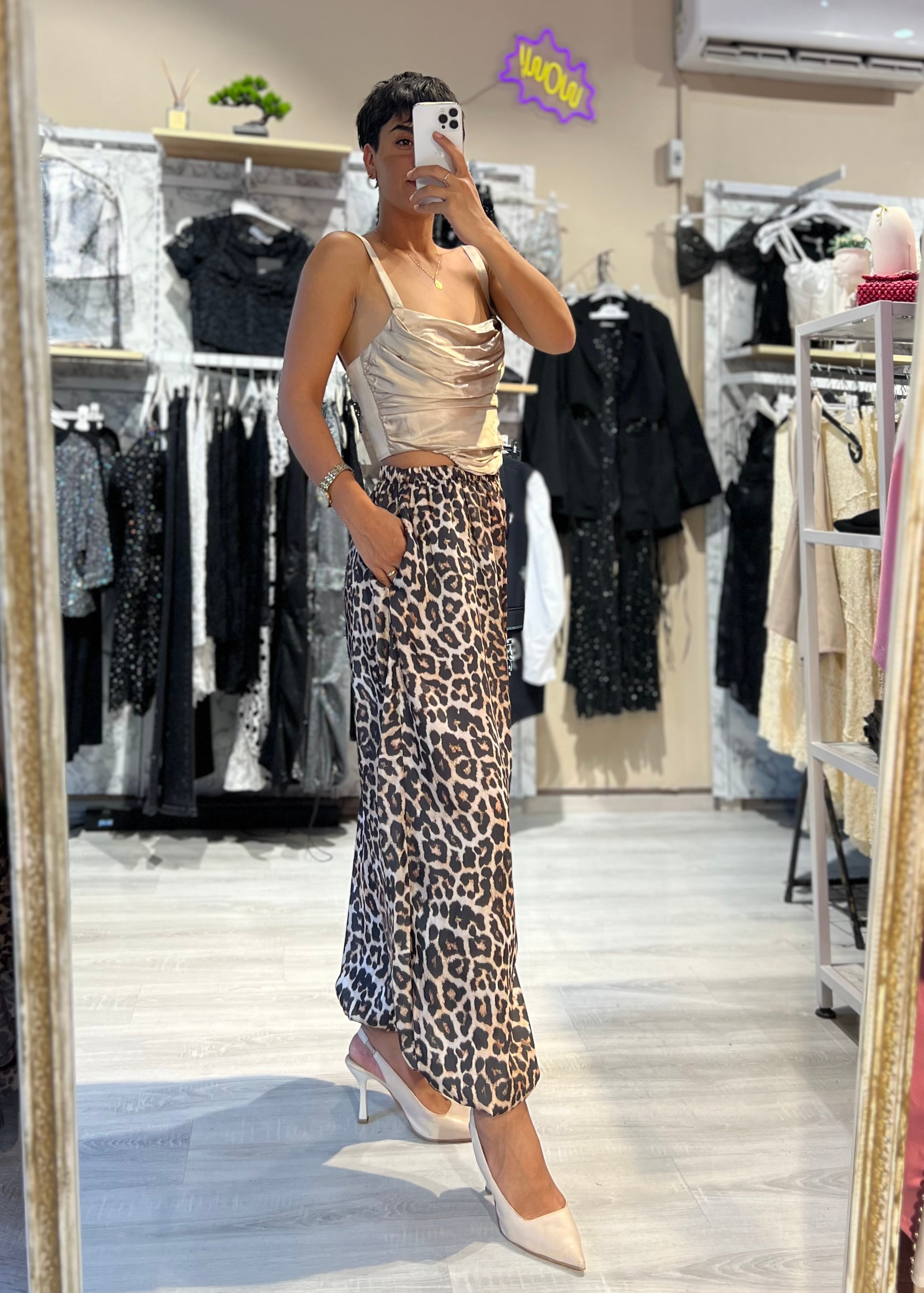 Saten Leopar Şalvar Pantolon 