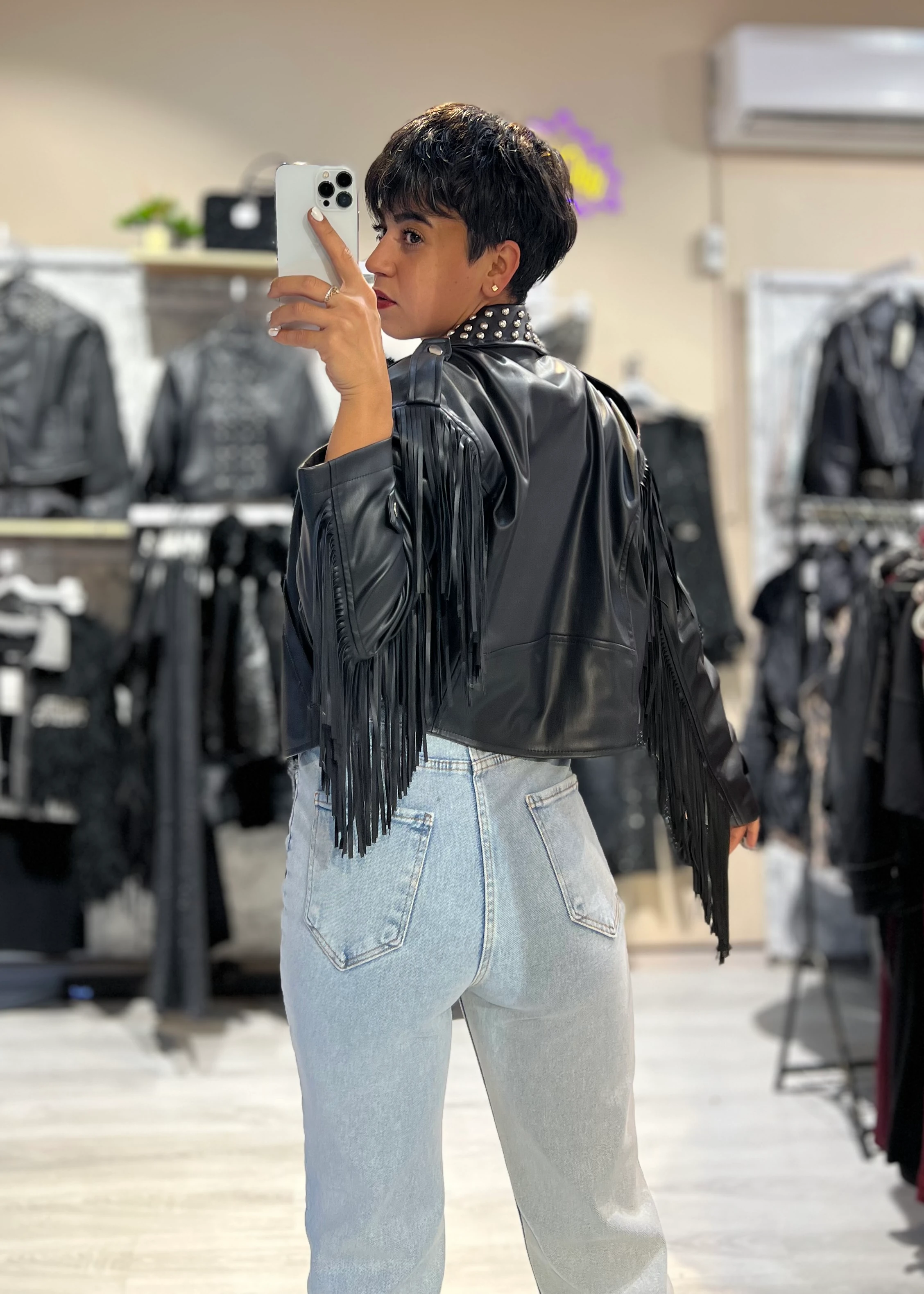 Premium Saçaklı Özel Tasarım Suni Deri Ceket 