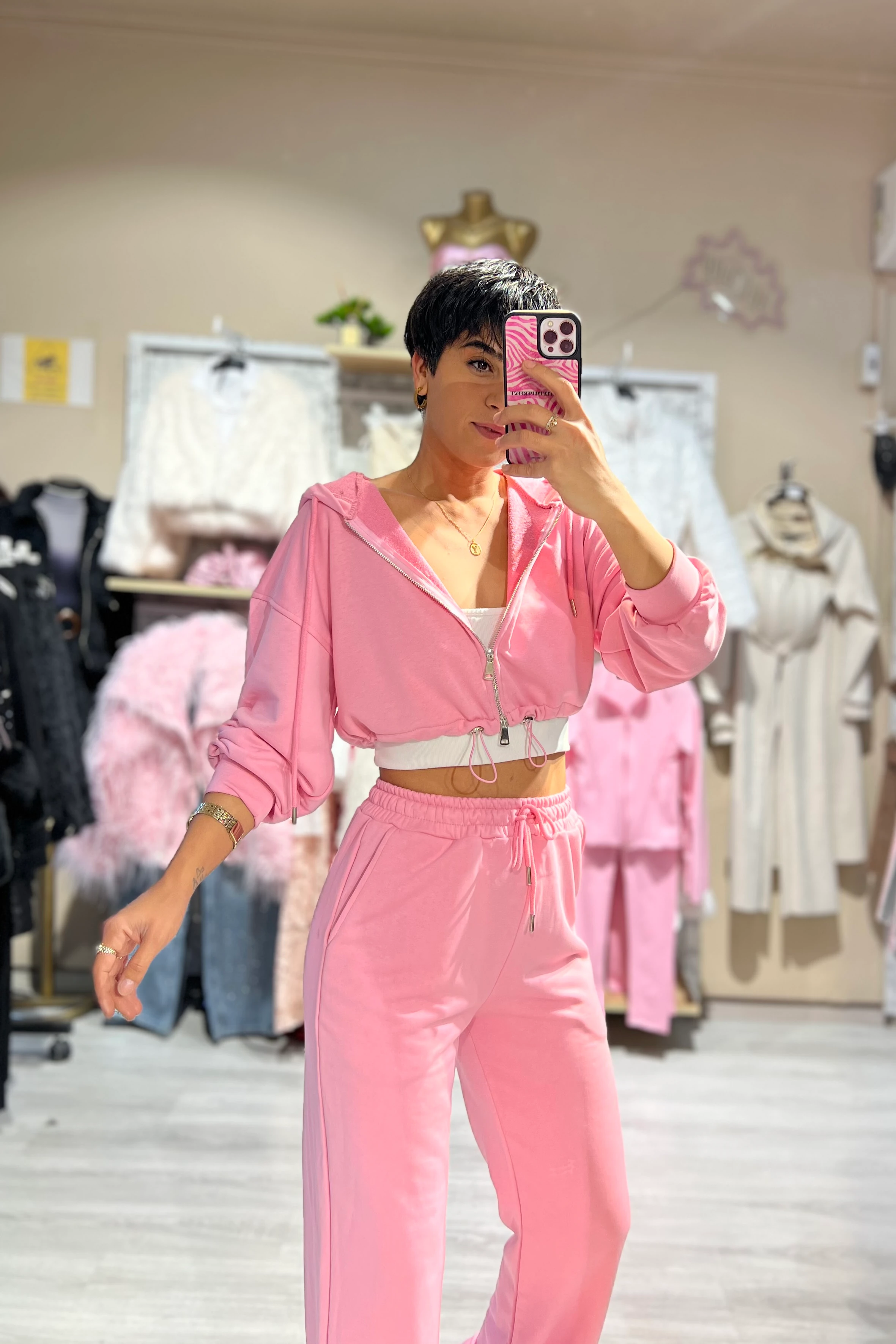 Kapüşonlu Sweat & Eşofman Altı 2’li Takım - TOZ PEMBE