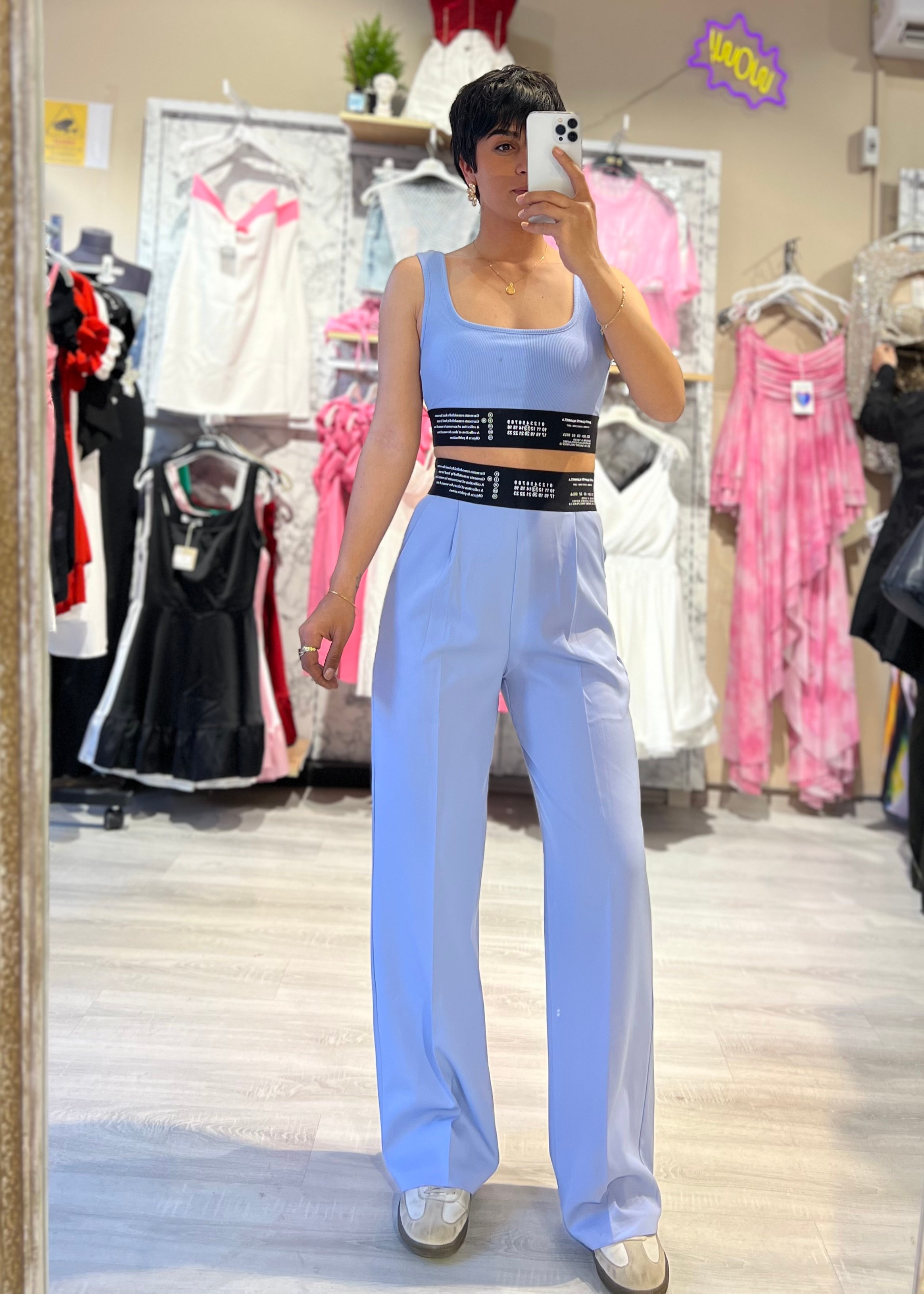 Kaşkorse Cup'lu Crop Top & Pantolon Takım - MAVİ