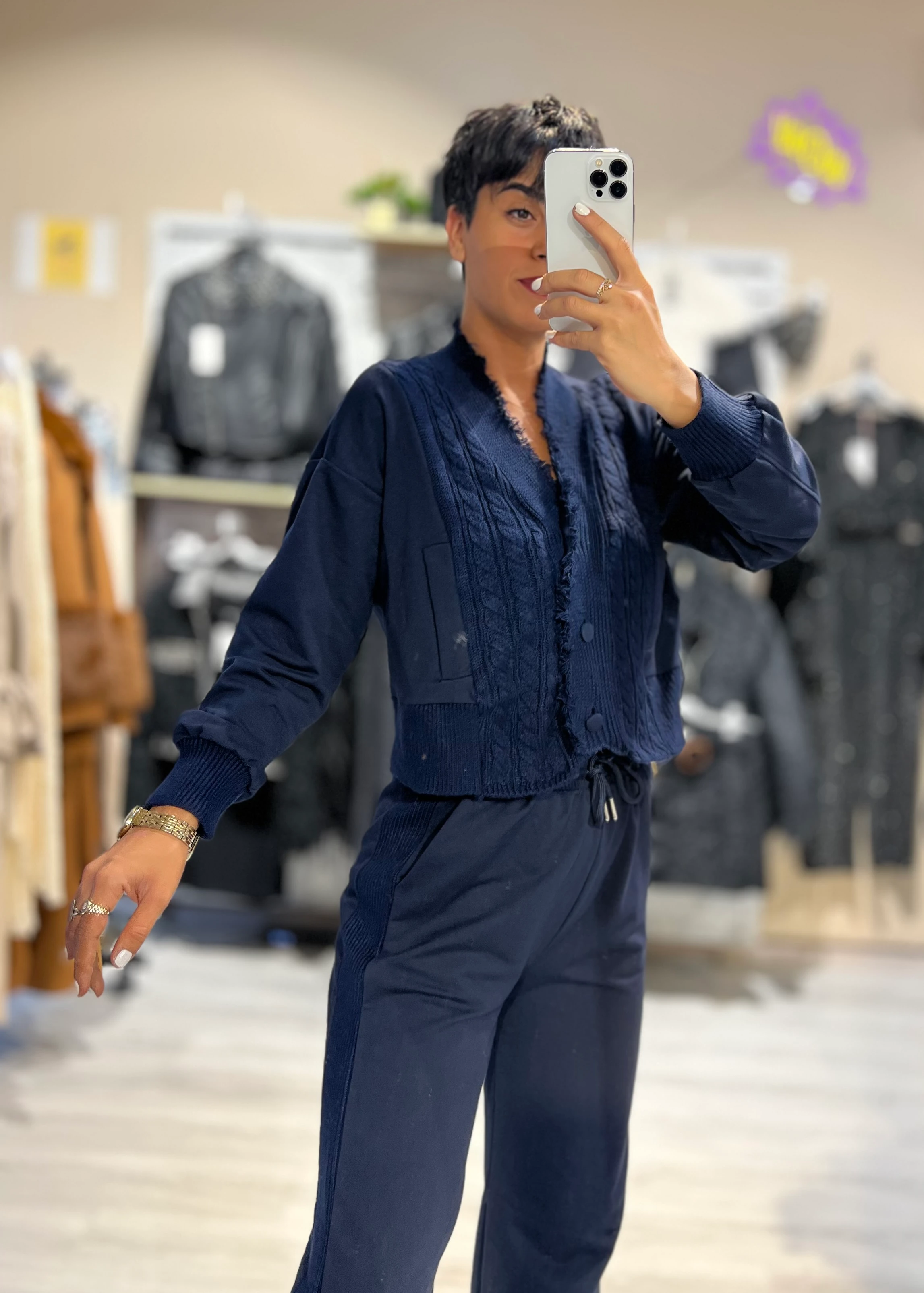 Lacivert Triko Detaylı Hırka & Eşofman Altı 2'Li Takım