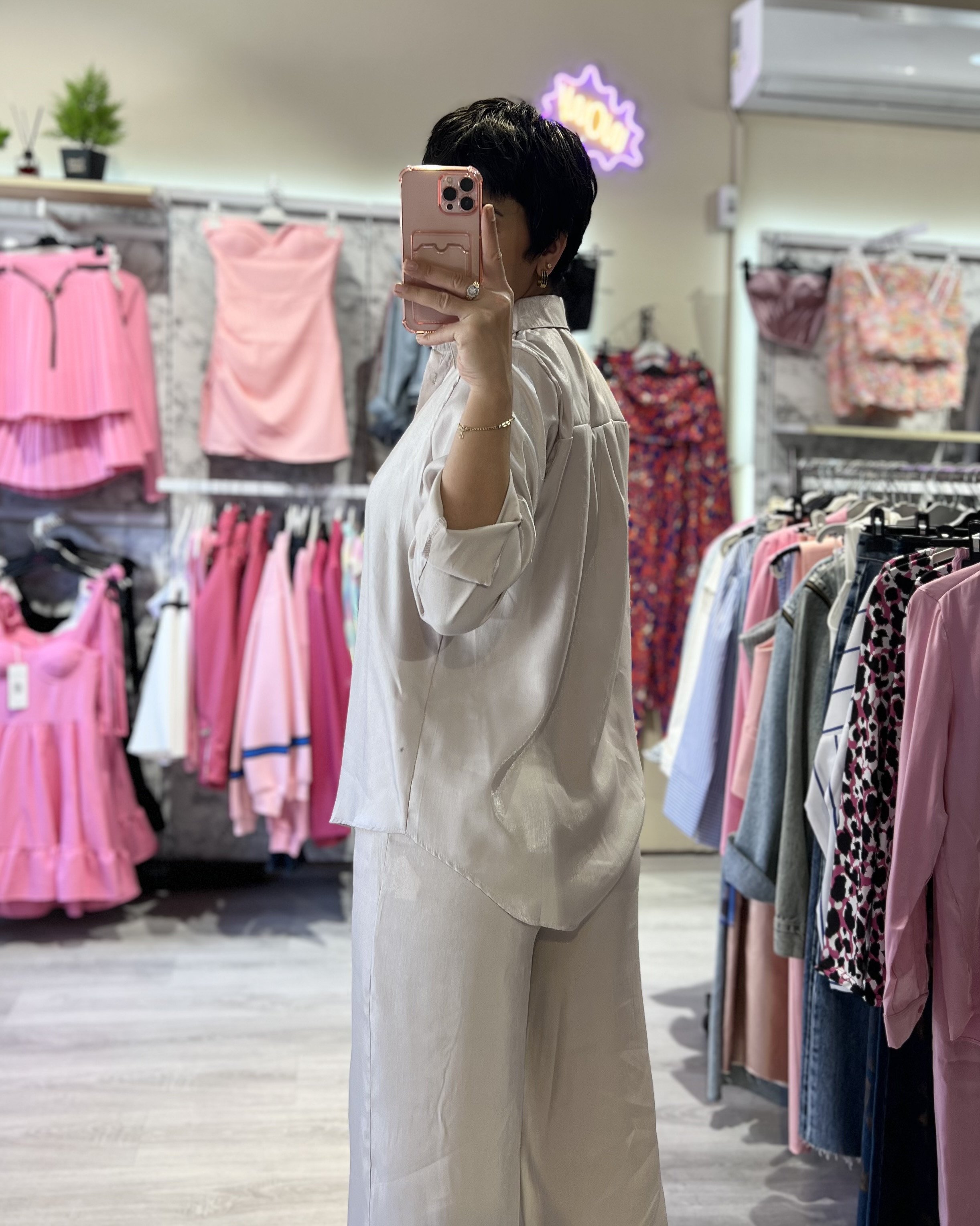 Bej Saten Gömlek & Pantolon Takım