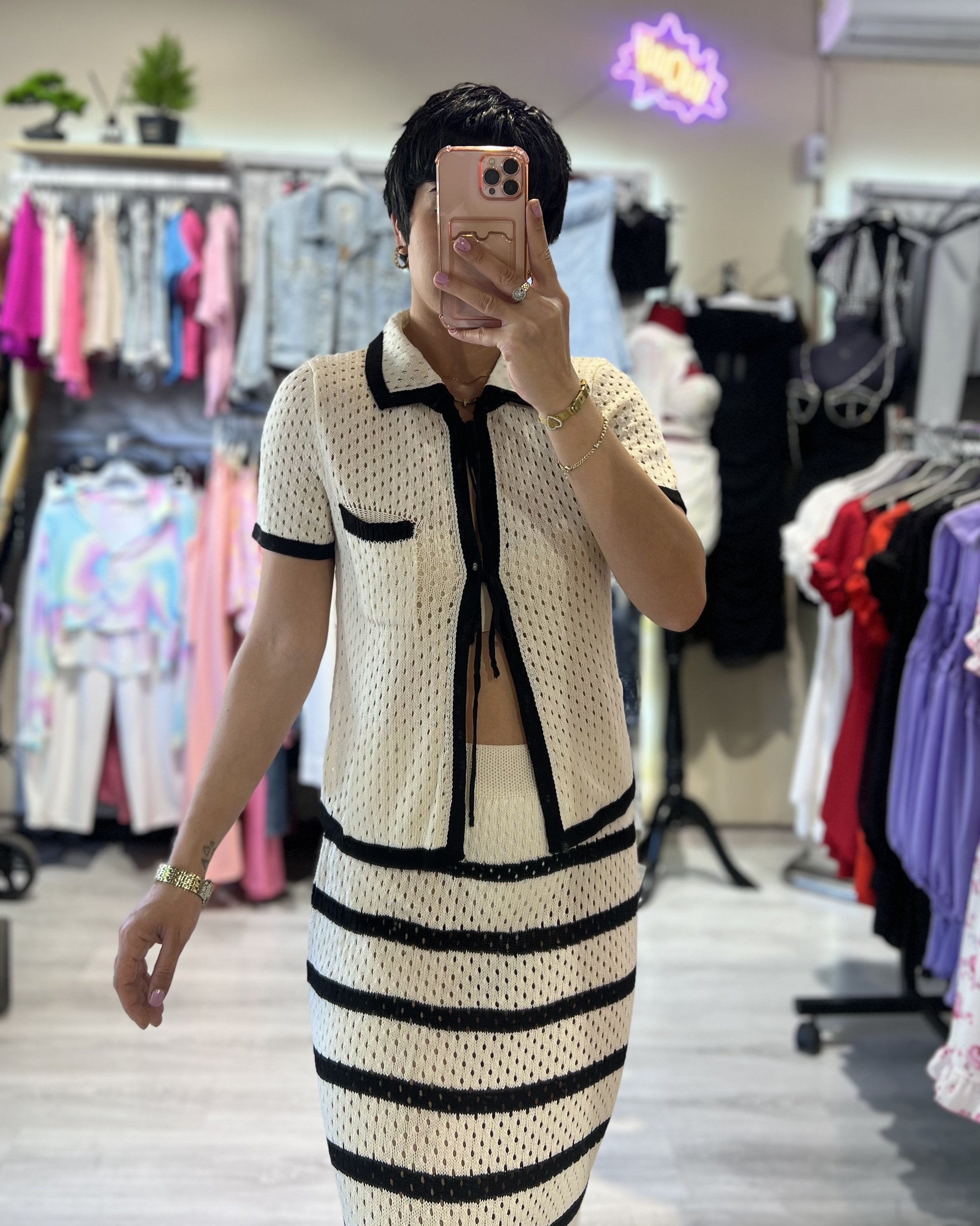 Marka Model Örme Kısa Kol Bluz & Etek Takım