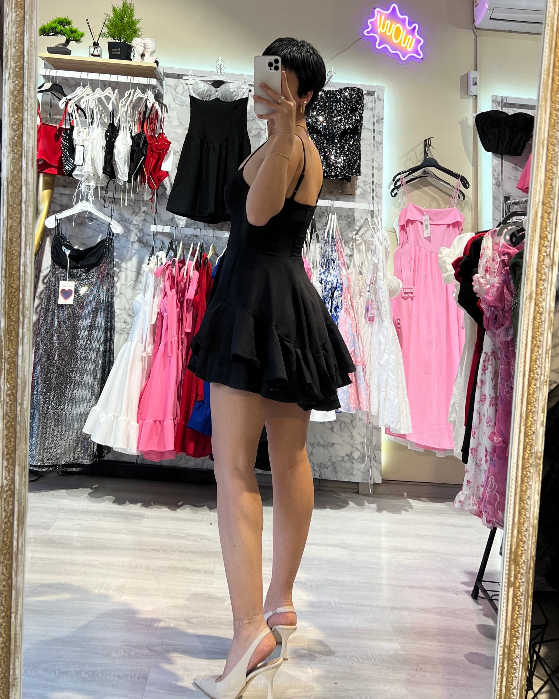 Atlas Kumaş Volanlı Prenses Model Elbise