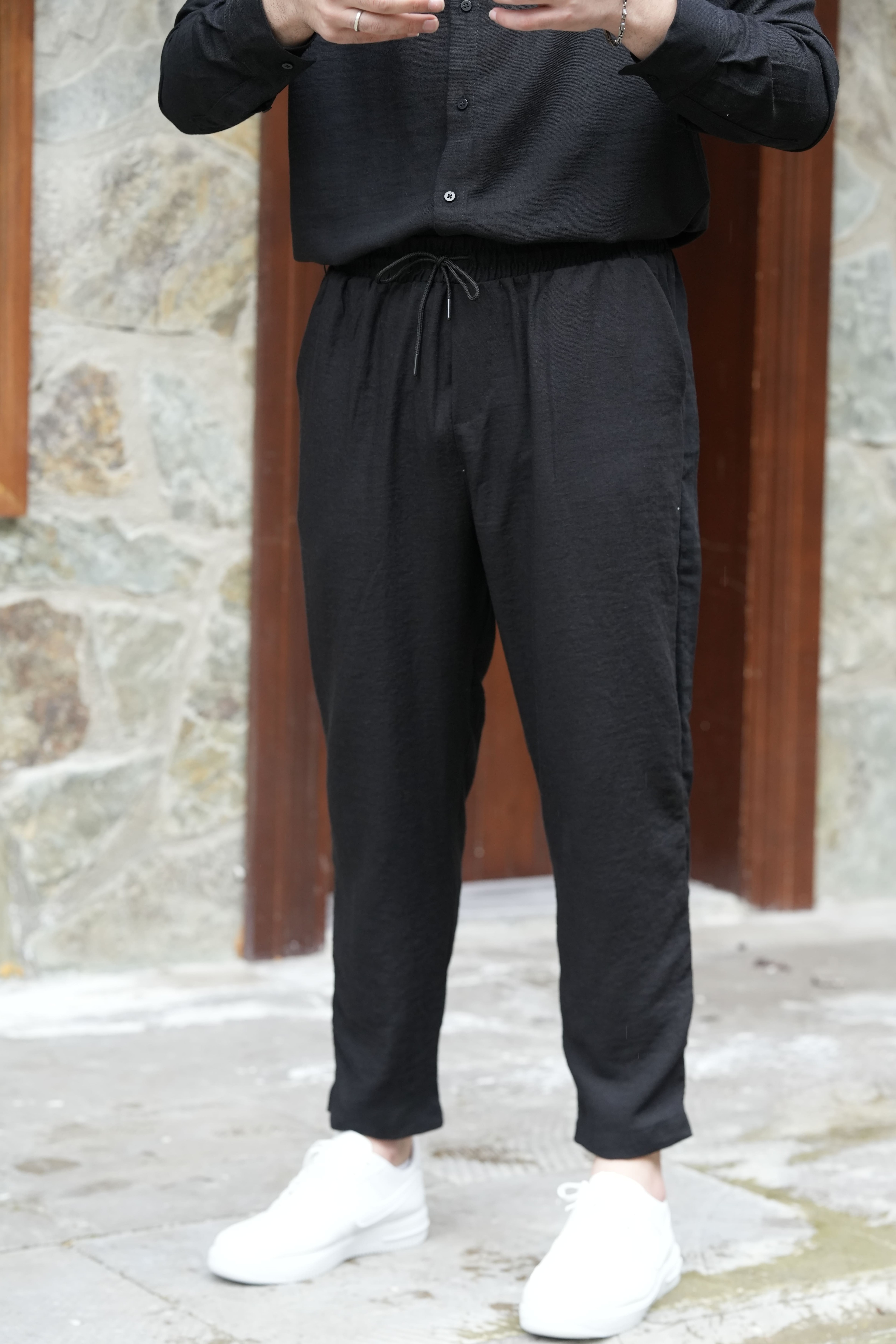 Viscon Baggy Keten Pantolon - Siyah