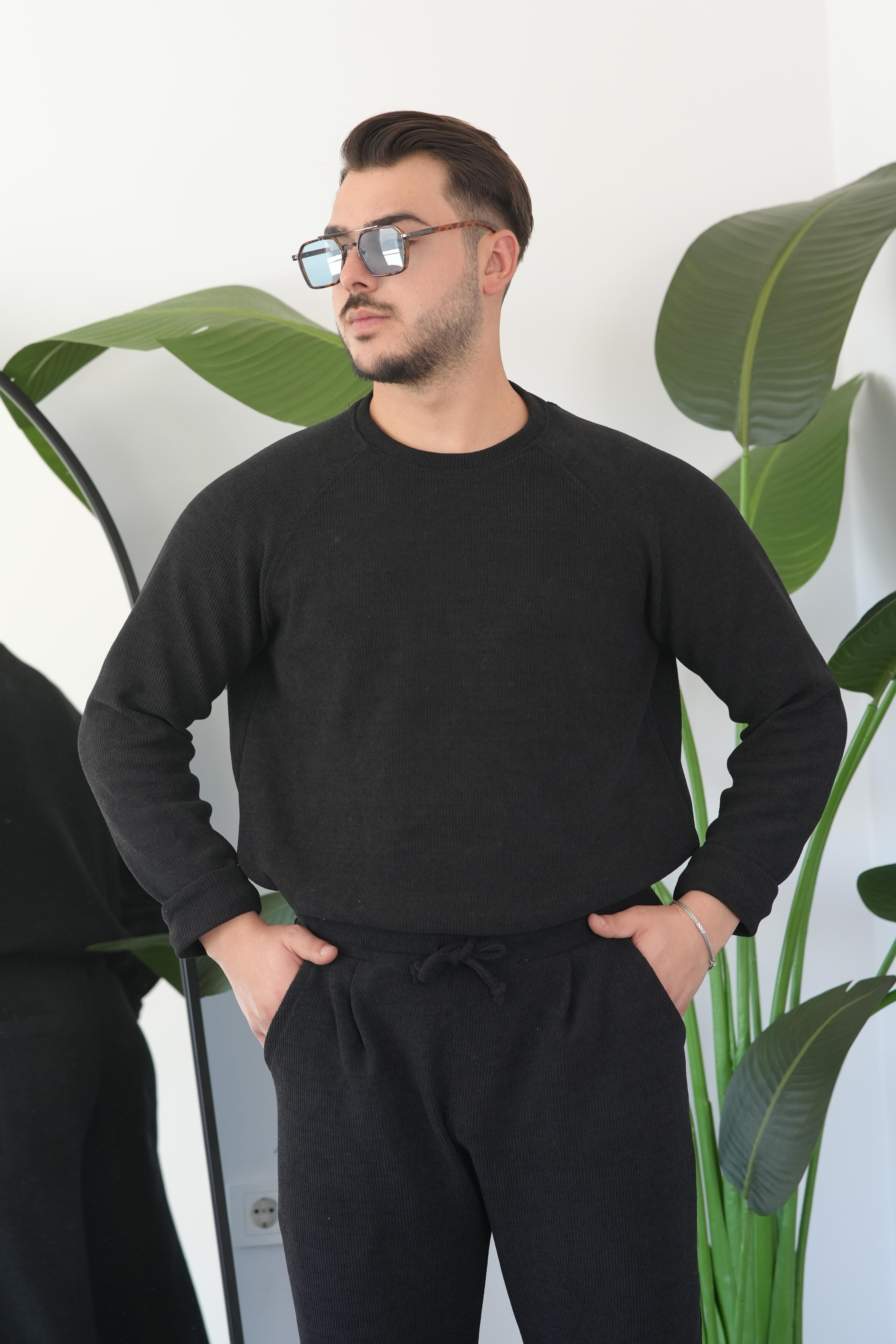 Elegance Doku Bisiklet Yaka Fitilli Kazak - Siyah