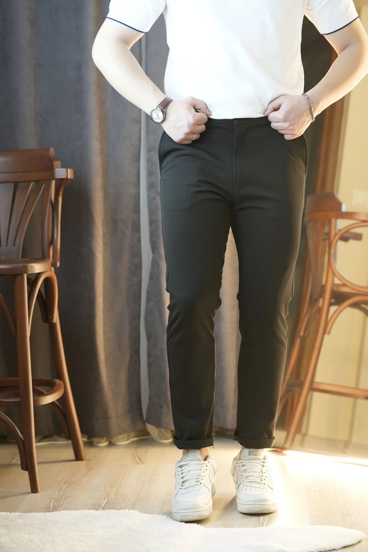 Keten Pantolon Regular Fıt  - Siyah