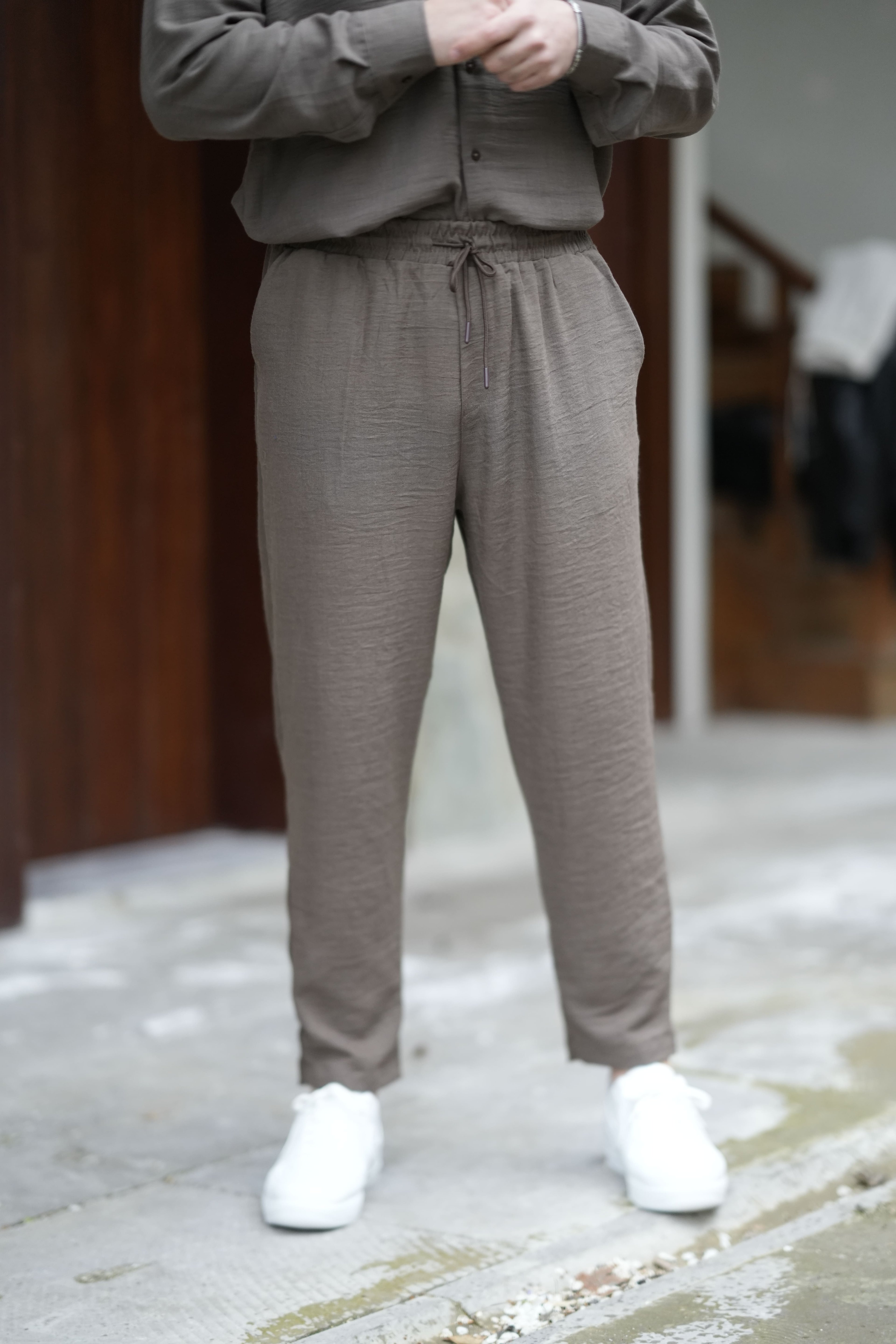 Viscon Baggy Keten Pantolon - Kahverengi