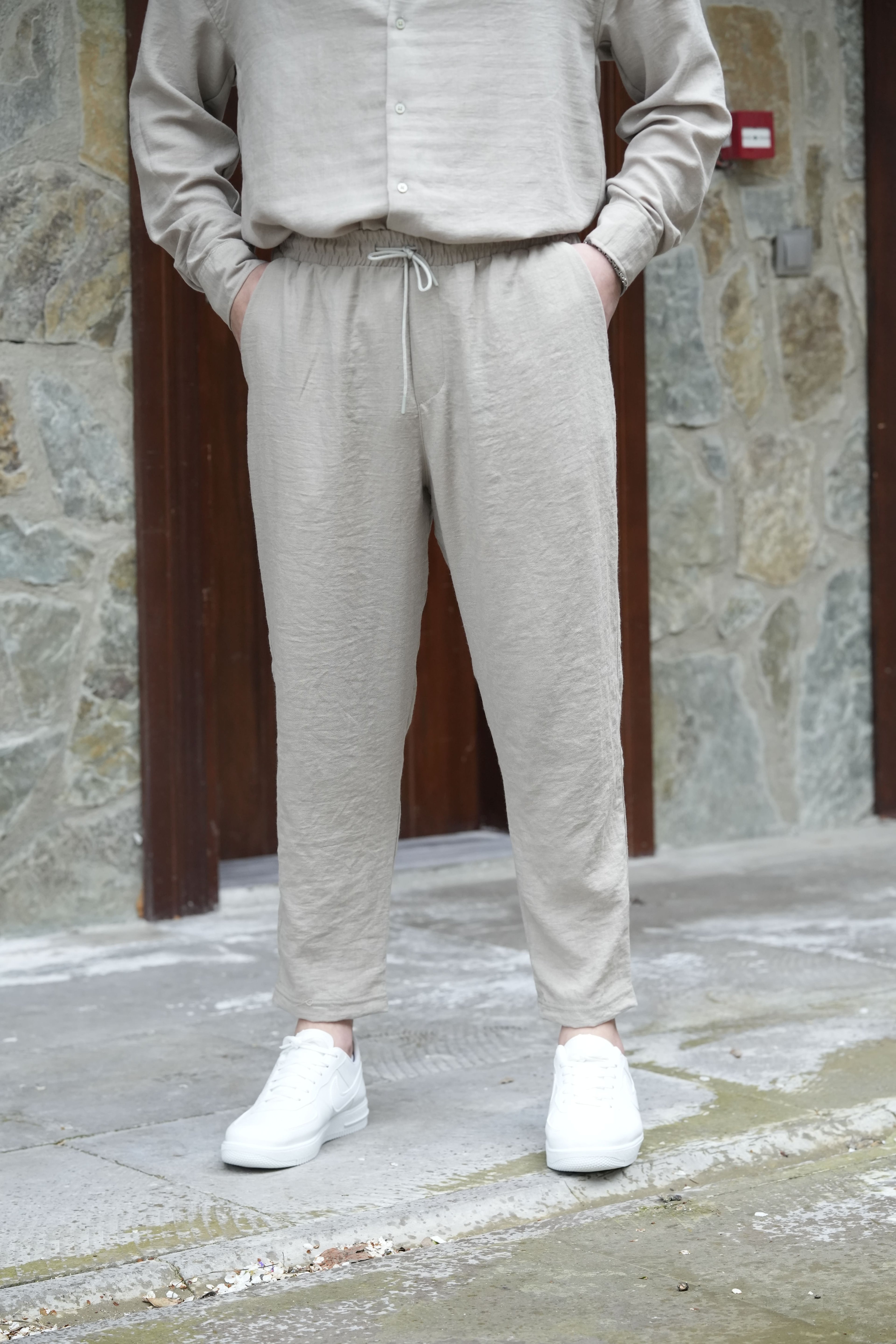 Viscon Baggy Keten Pantolon - Haki