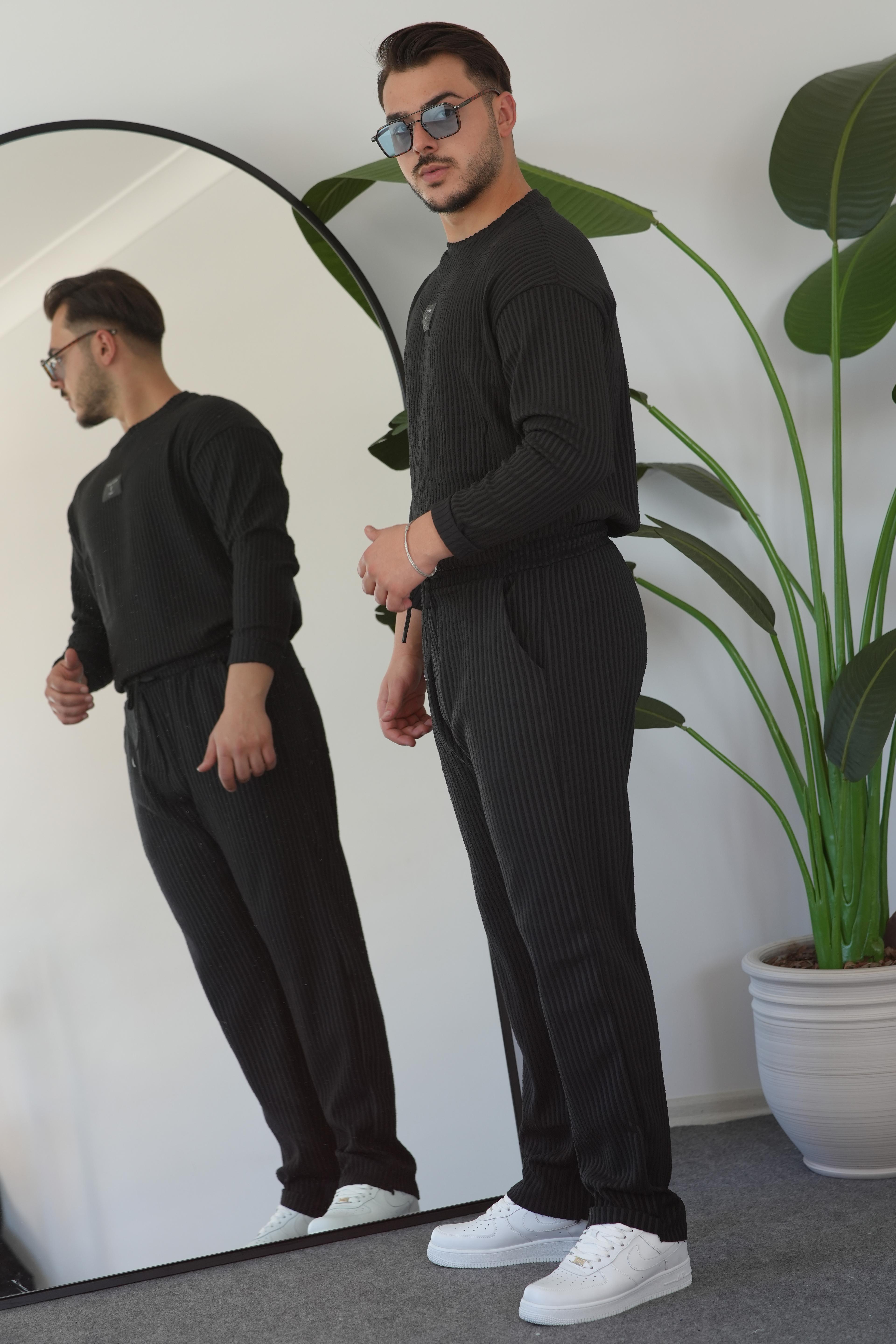 Fitilli Oversize Jogger Pantolon - Siyah