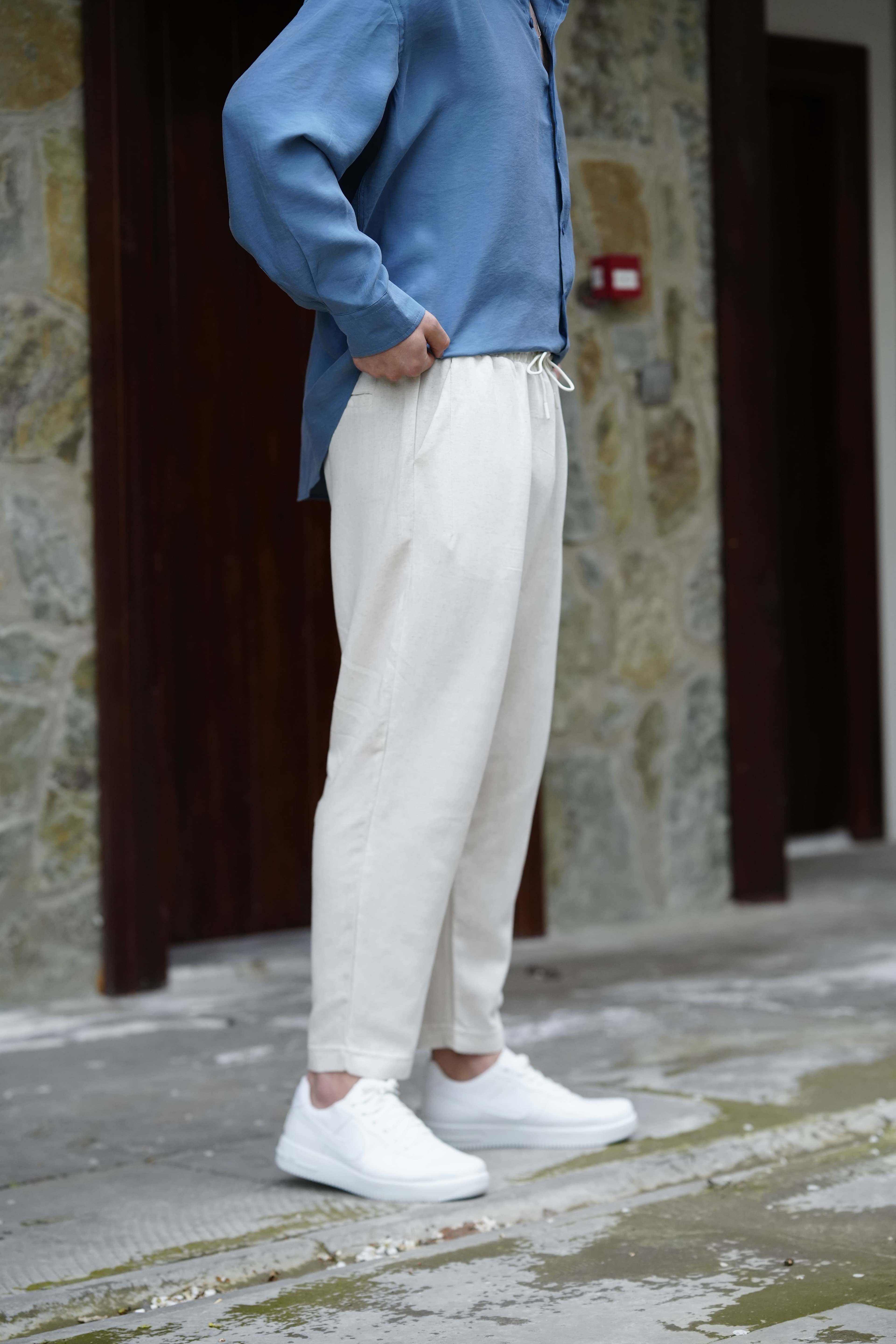 Viscon Baggy Keten Pantolon - Krem