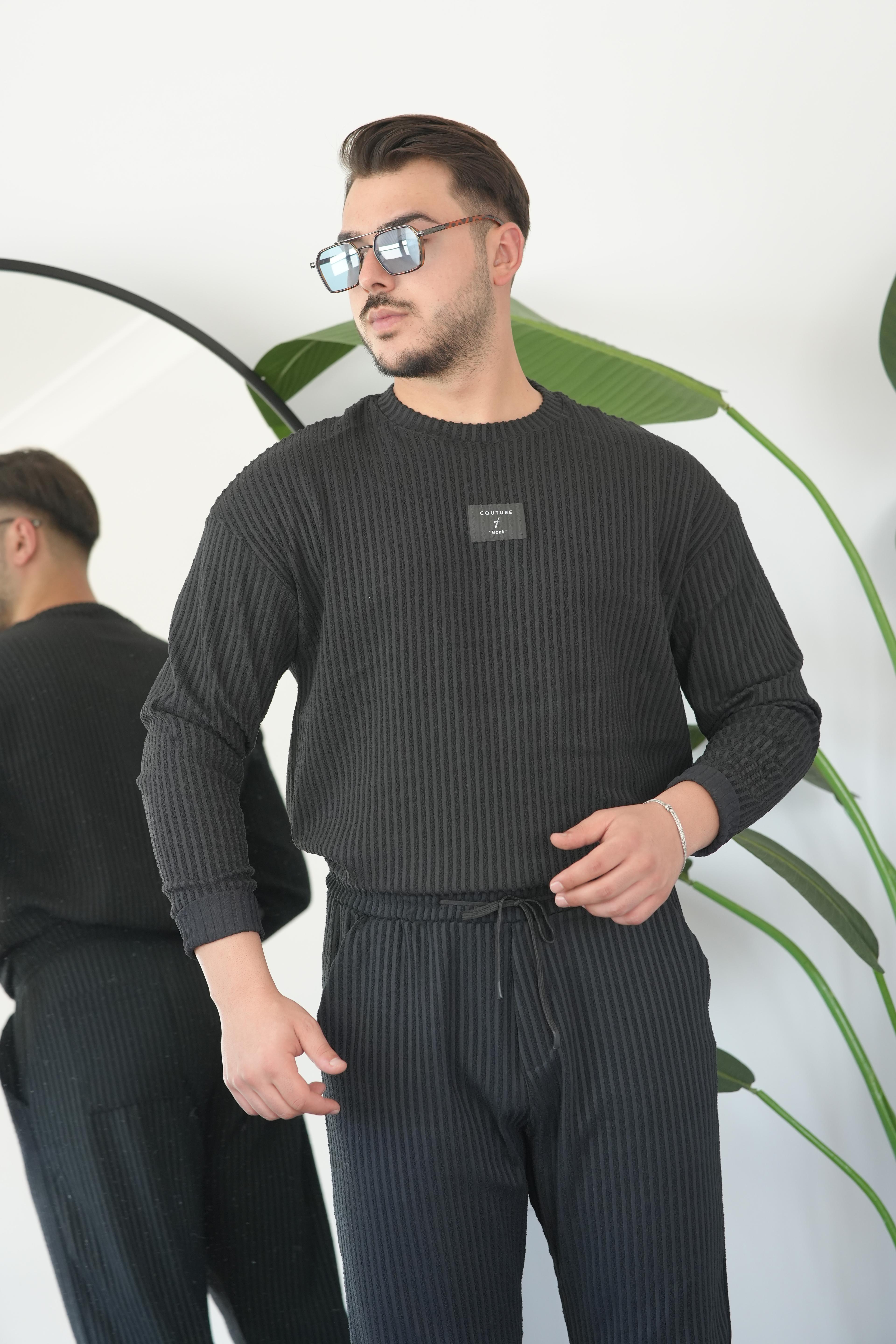 Fitilli Oversize Triko - Siyah