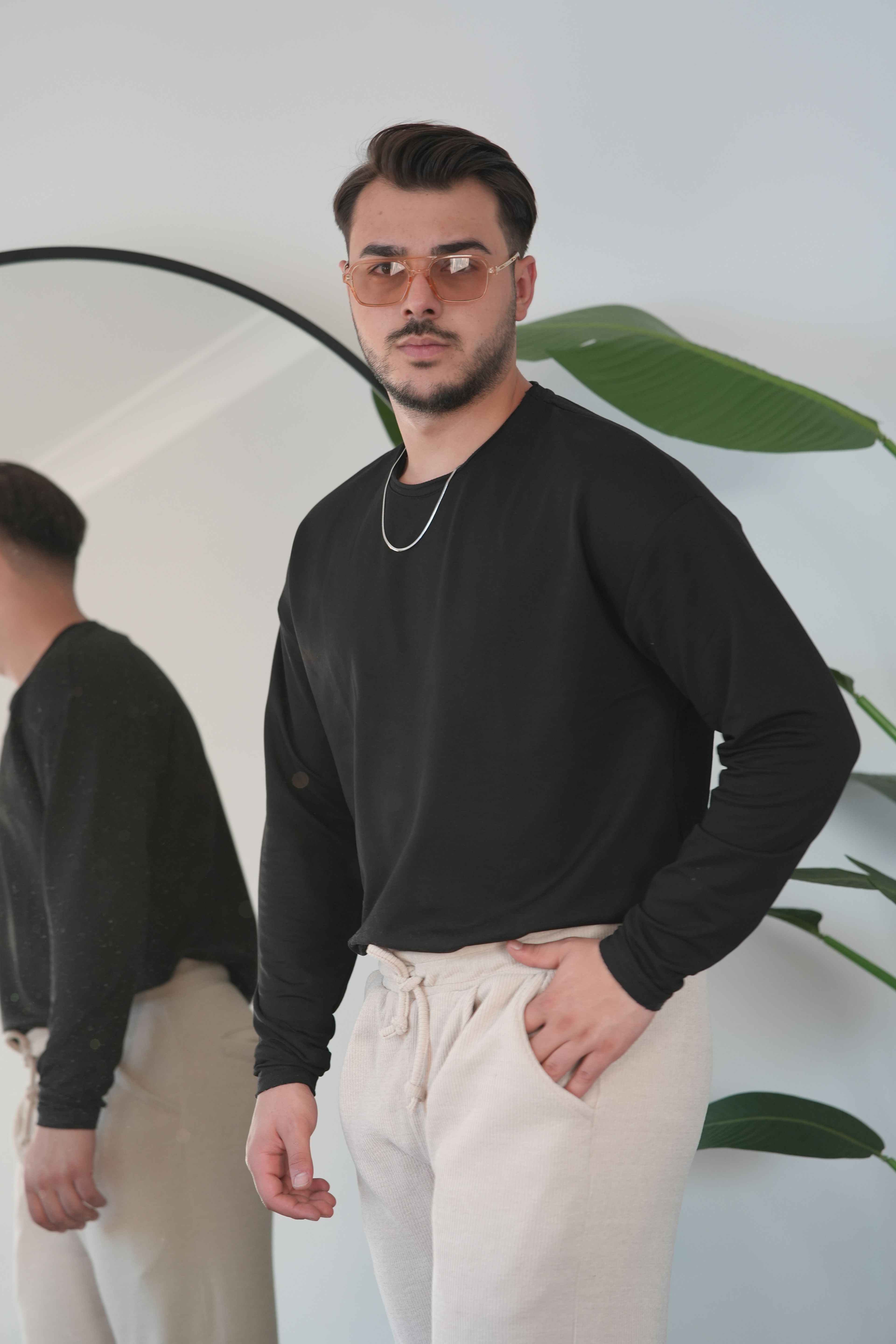 Oversize Bisiklet Yaka Basic Sweatshirt - Siyah