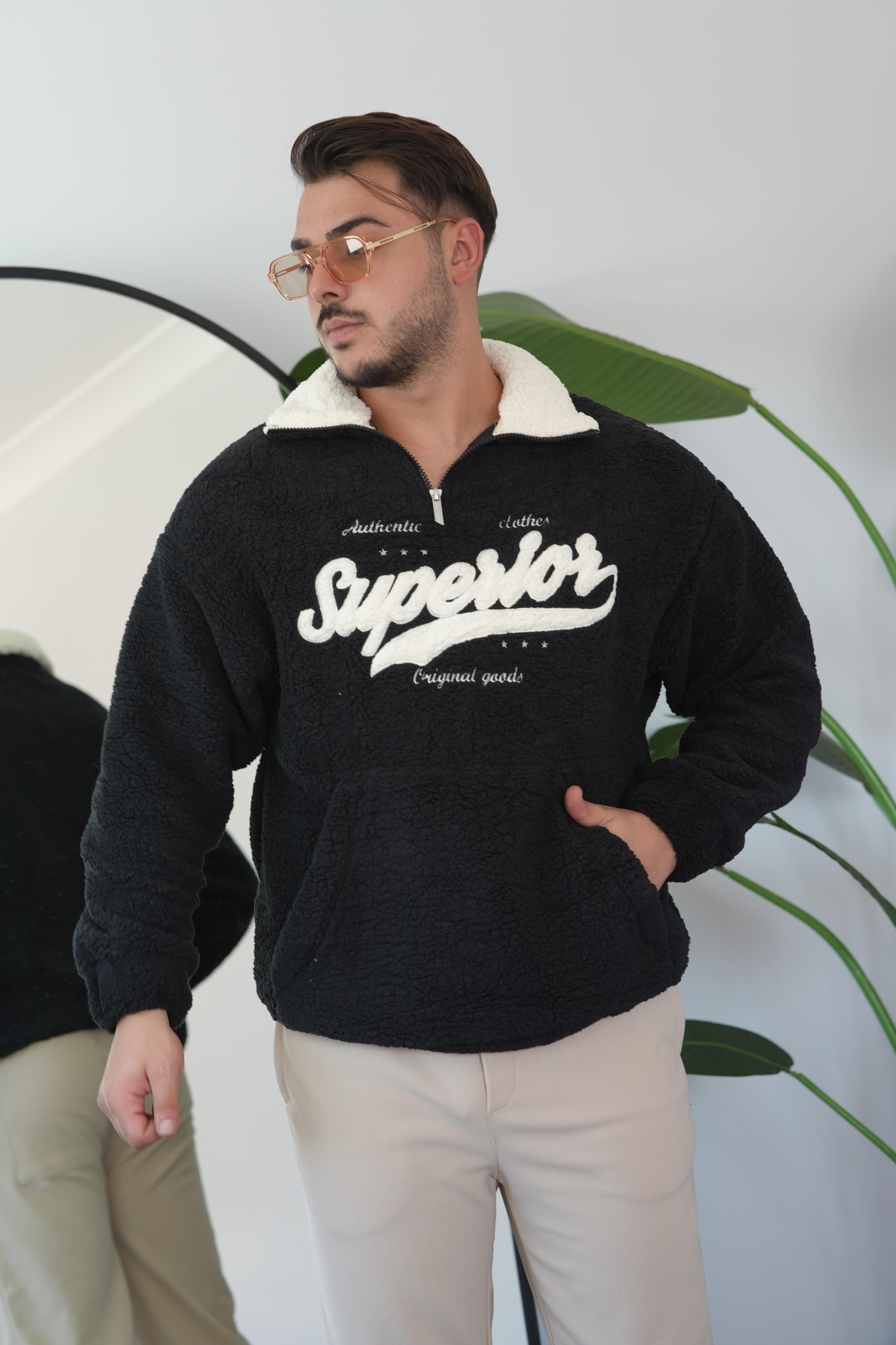 Peluş Oversize Sweatshirt - Siyah