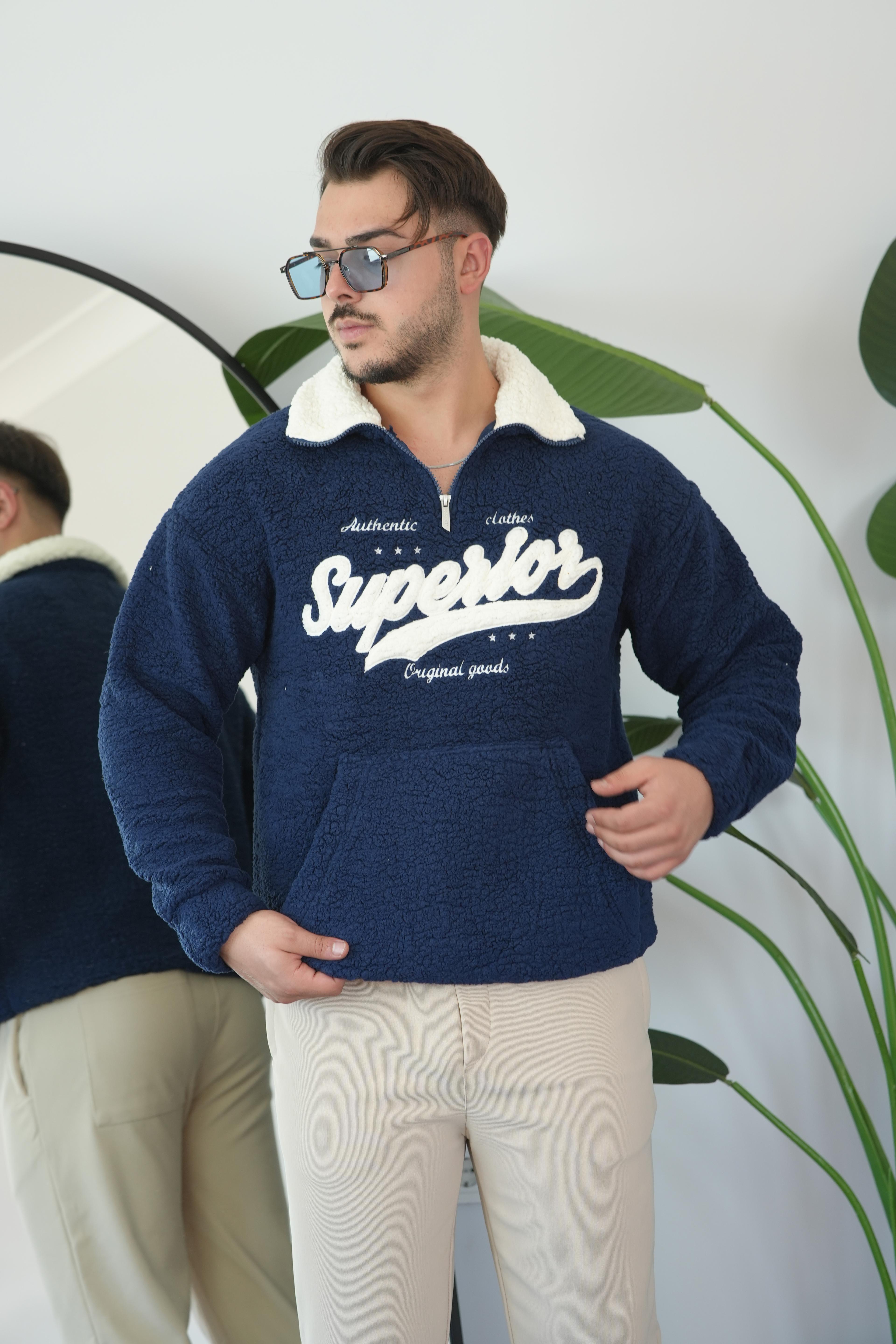 Peluş Oversize Sweatshirt - Lacivert