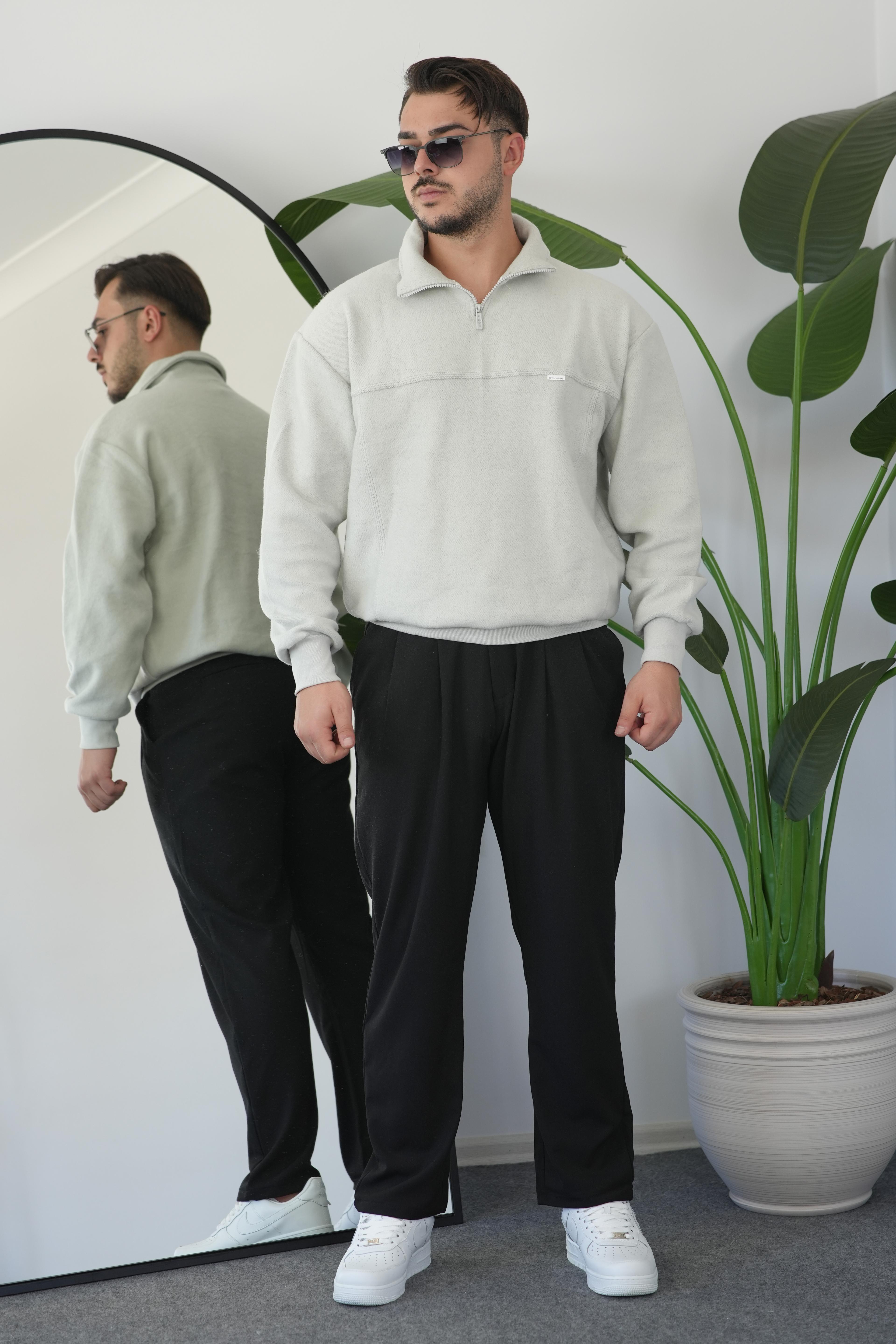 Sweatshirt Yarım Fermuar Oversize - Gri