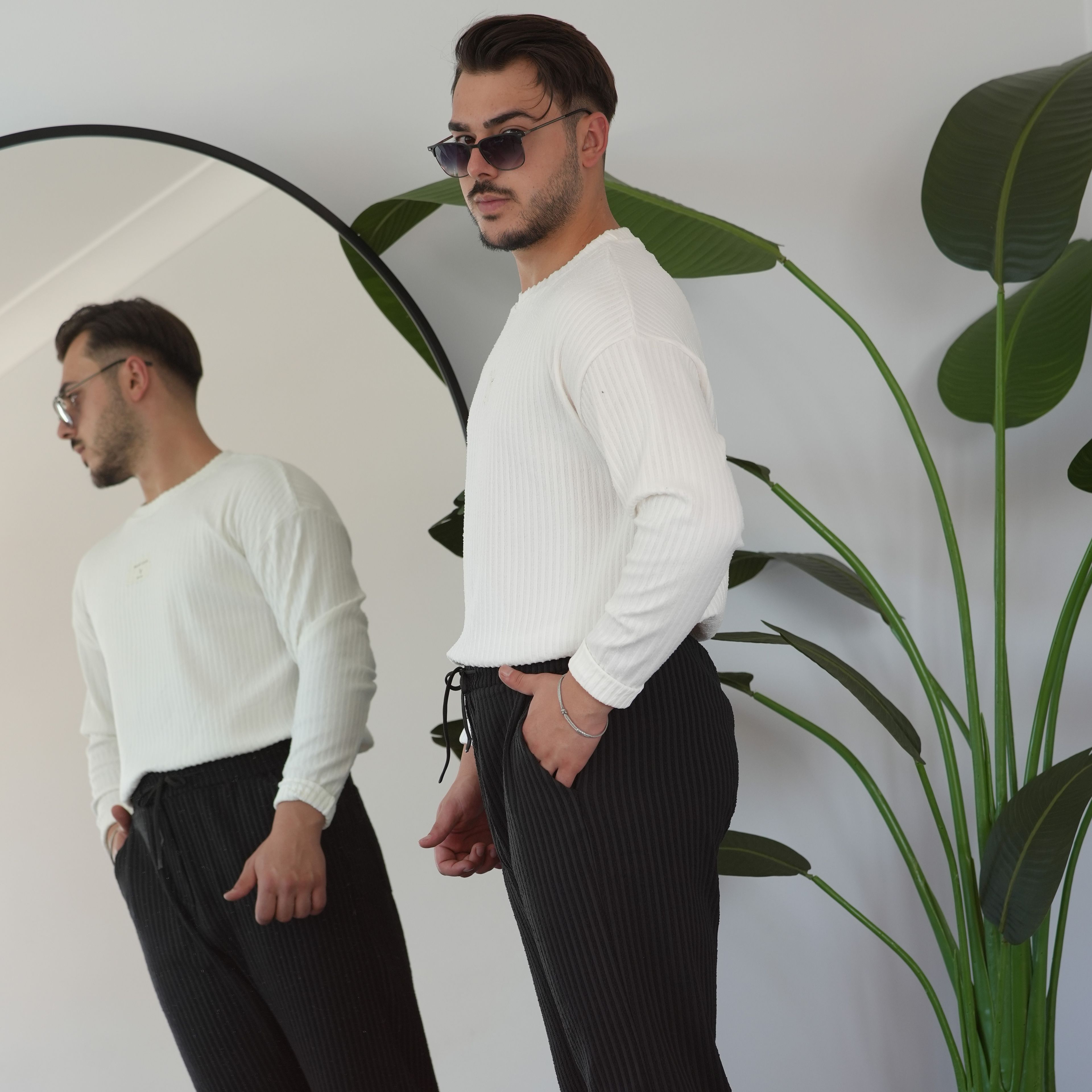 Fitilli Oversize Triko - Beyaz