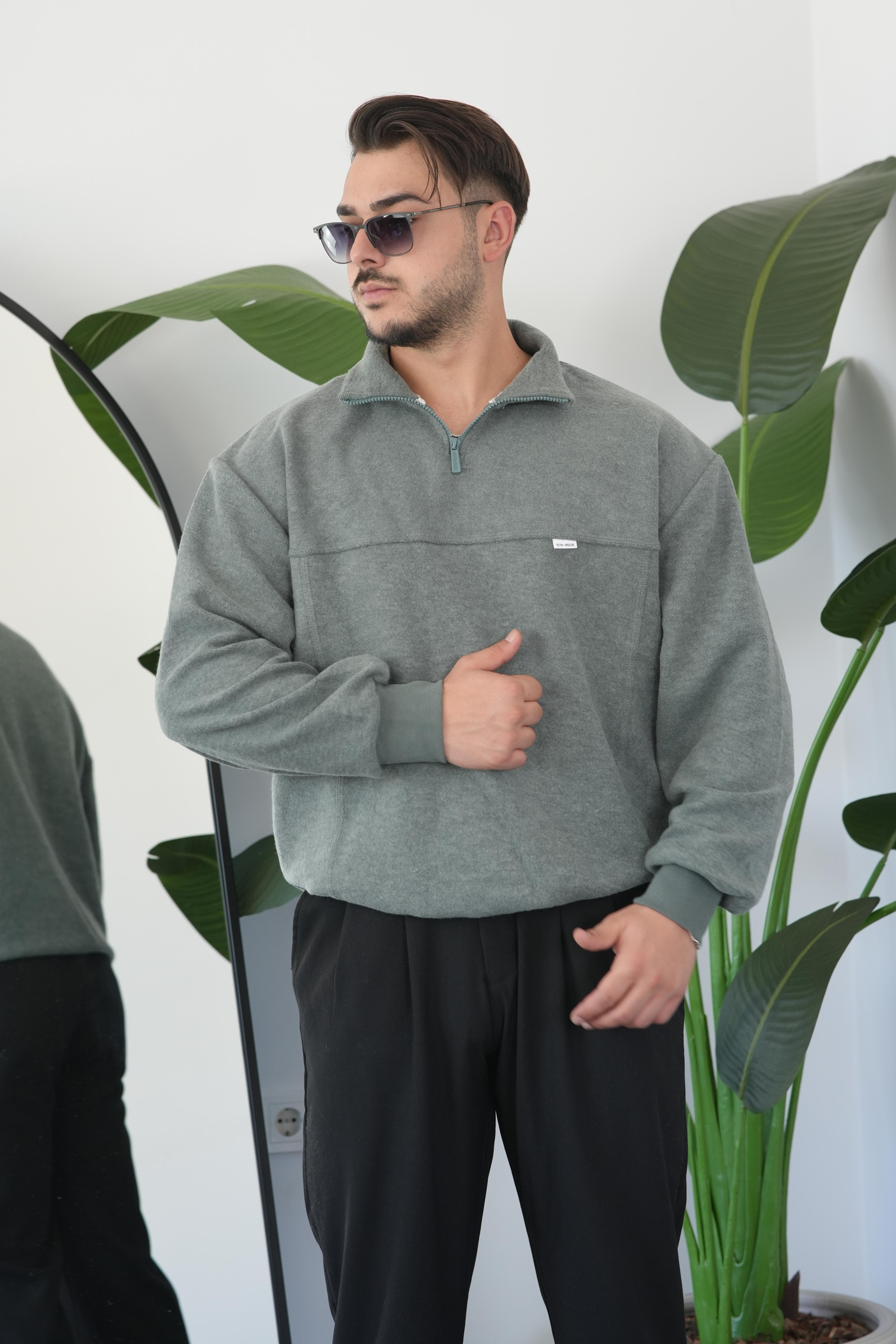 Sweatshirt Yarım Fermuar Oversize