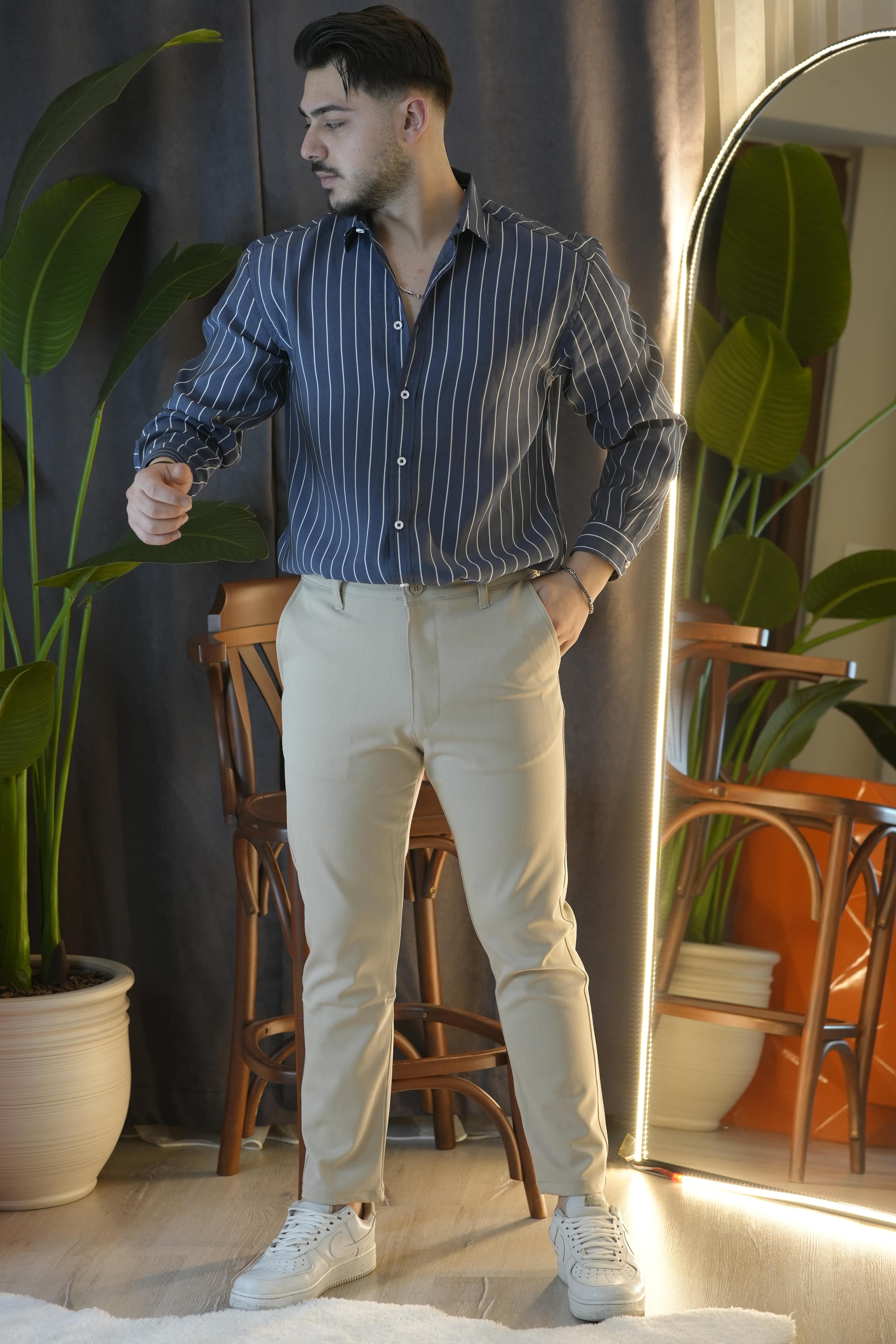 Keten Pantolon Regular Fıt  - Krem