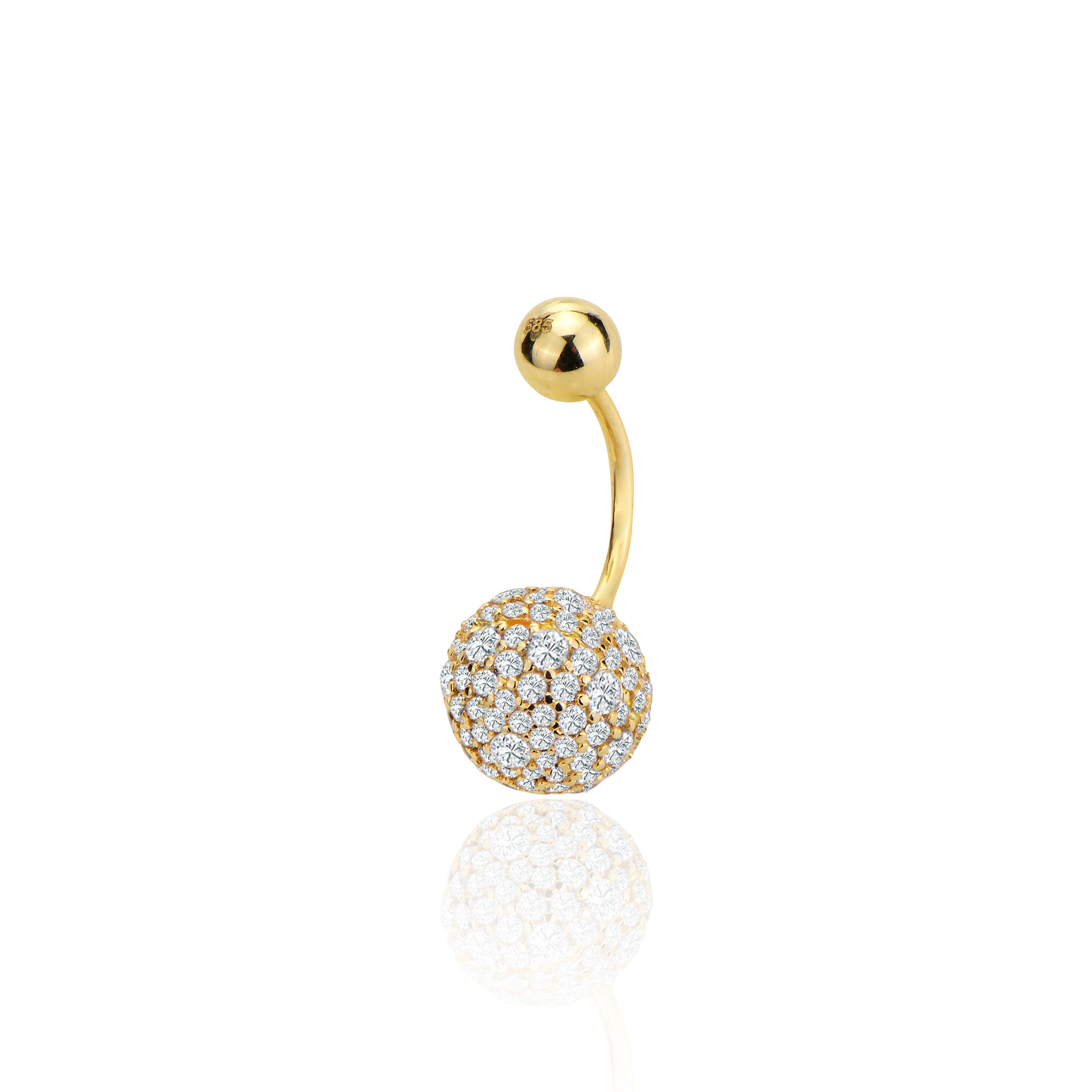 Top taşlı göbek piercing - sarı altın