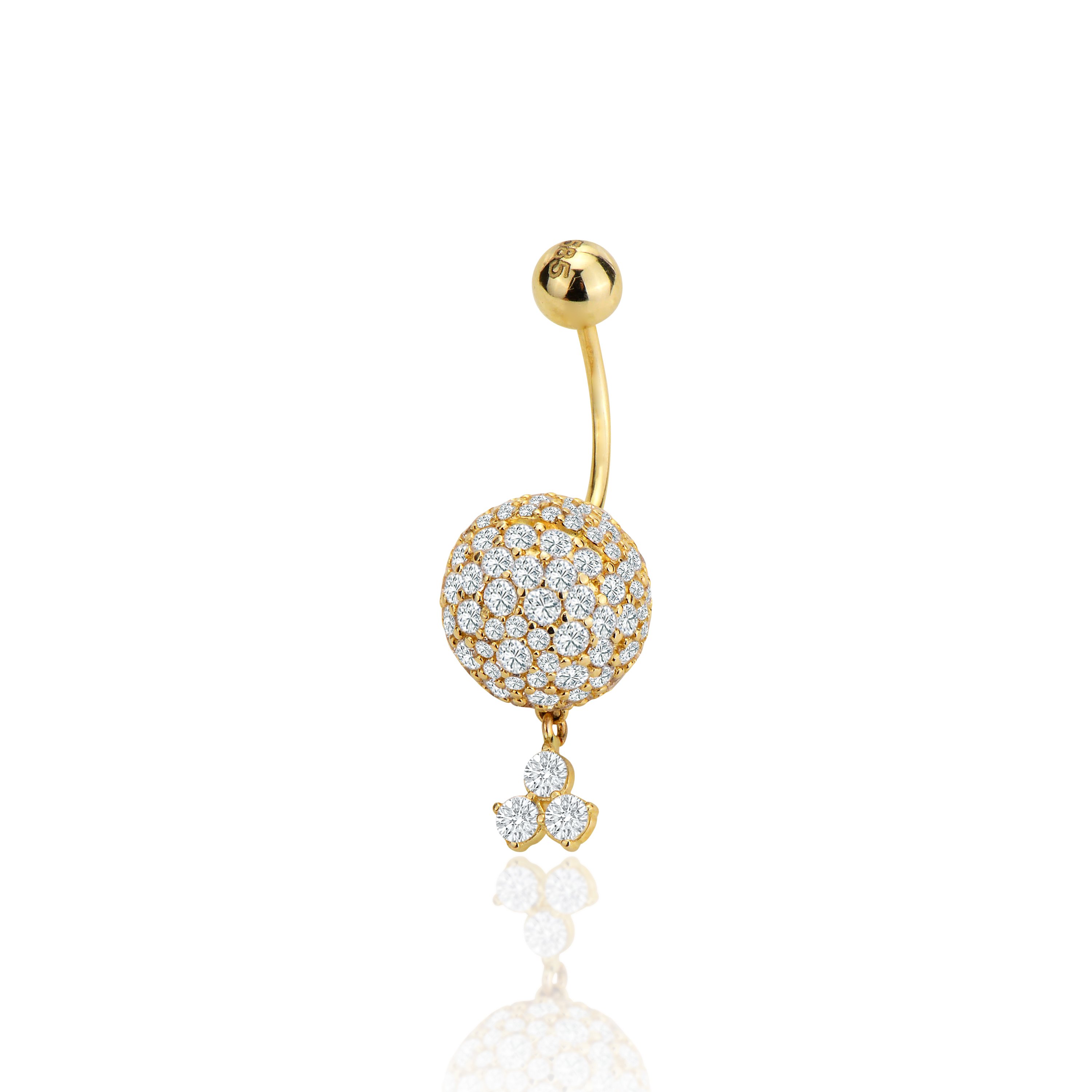 Top çok taşlı sallantılı göbek piercing - sarı altın