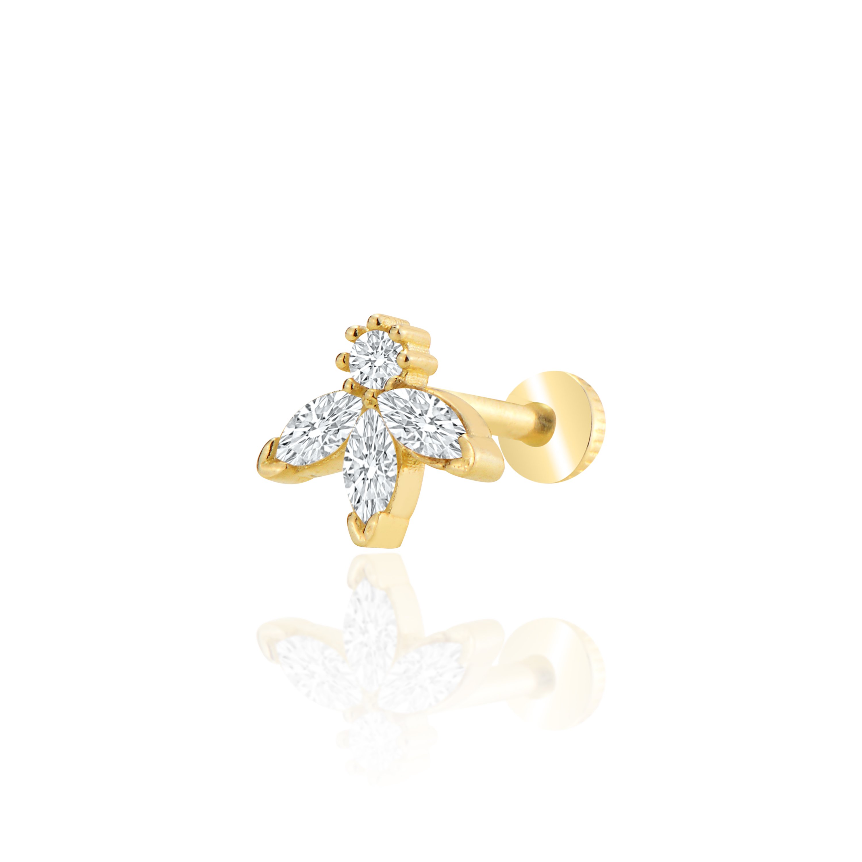 3 lü markiztaş yaprak model tragus - sarı altın