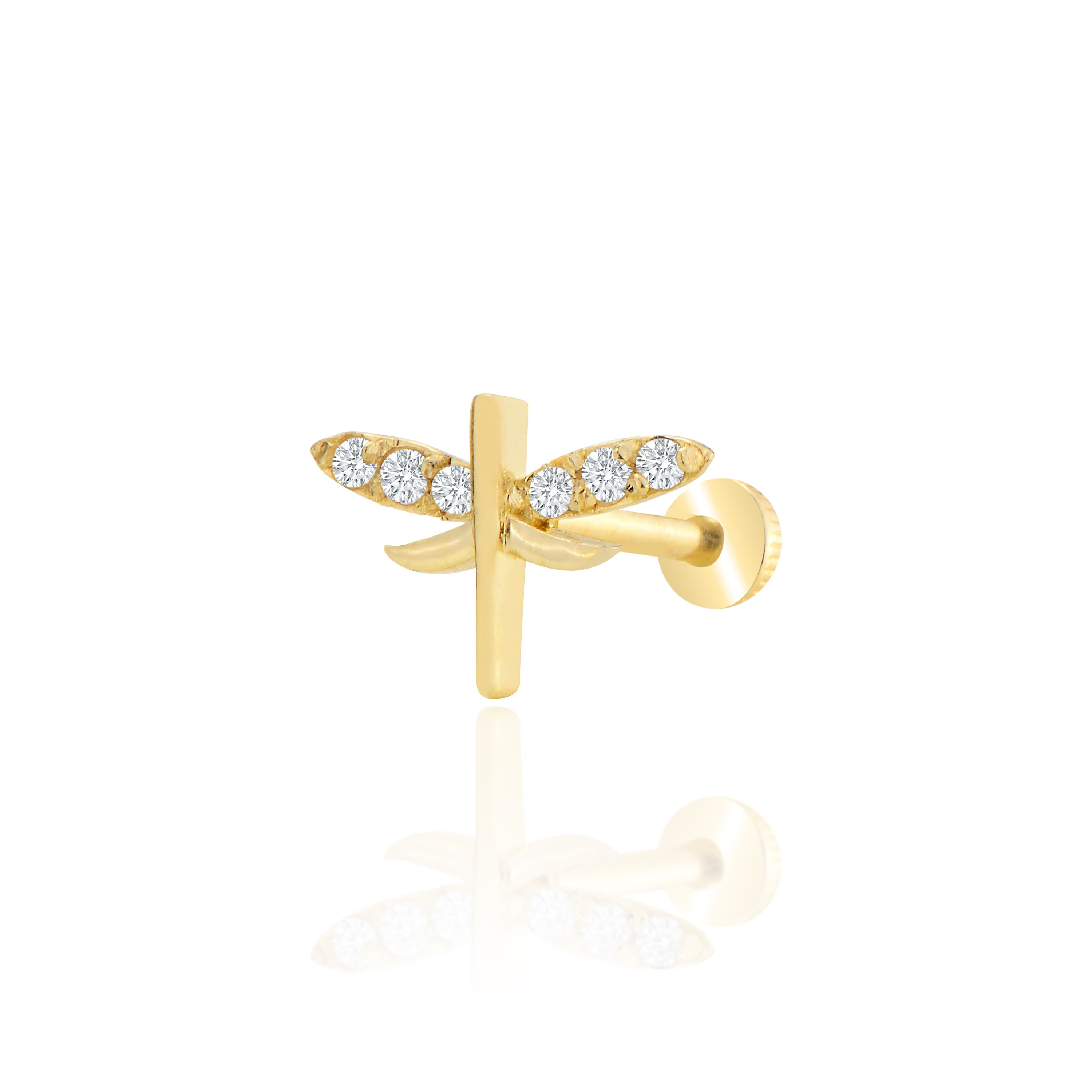 Taşlı yusufçuk tragus piercing - sarı altın