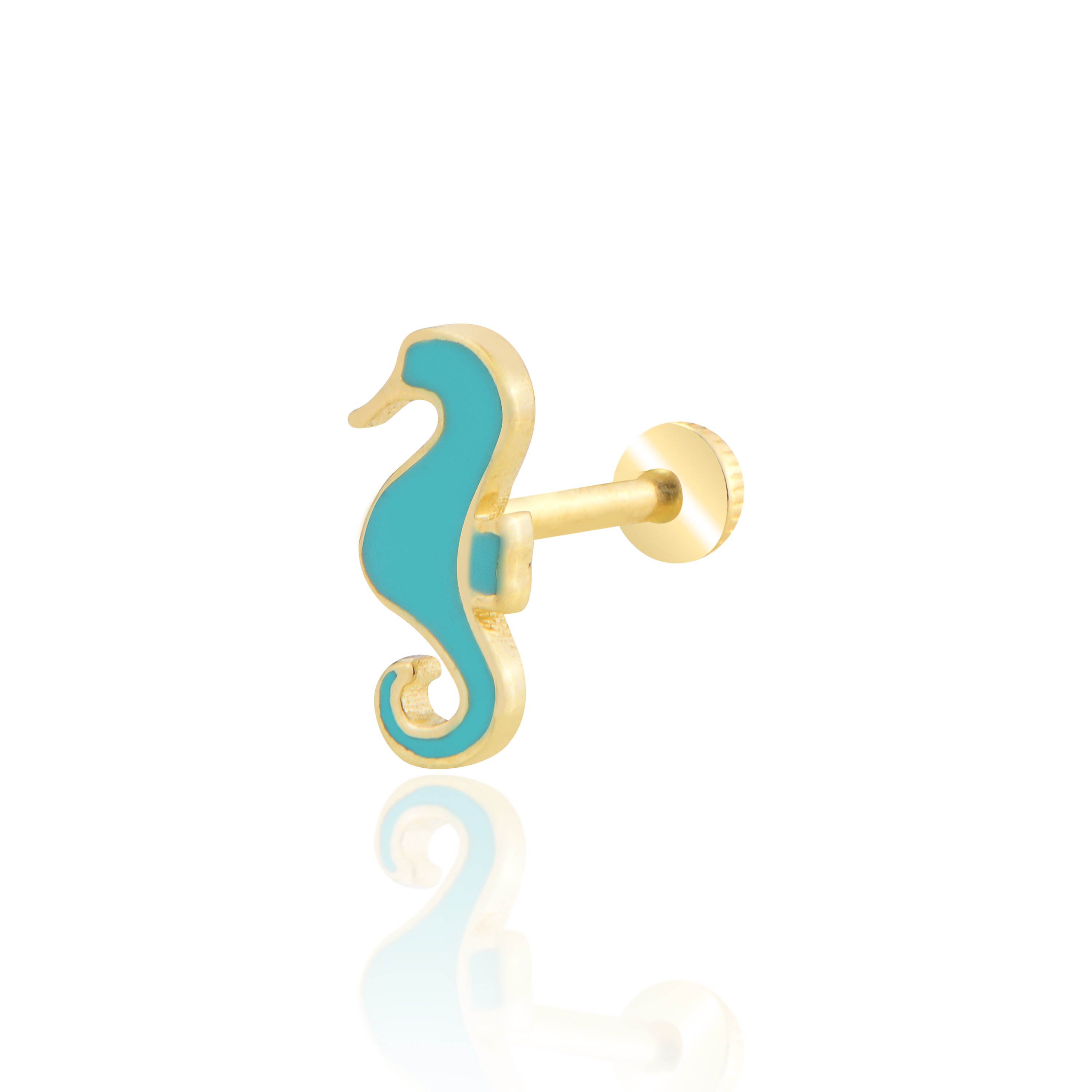 Mavi mineli denizatı tragus piercing - sarı altın
