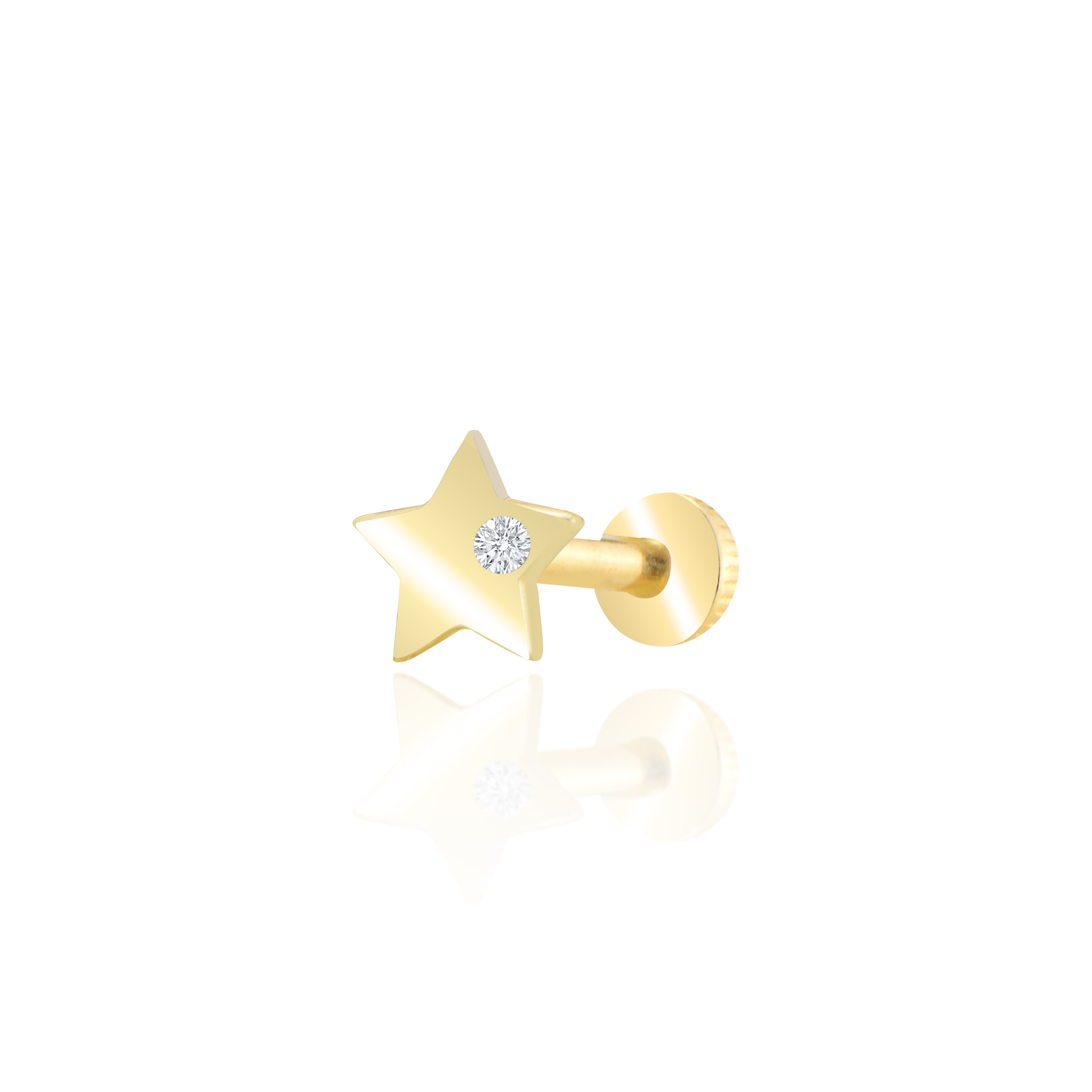 Yıldız minik taşlı tragus piercing - sarı altın