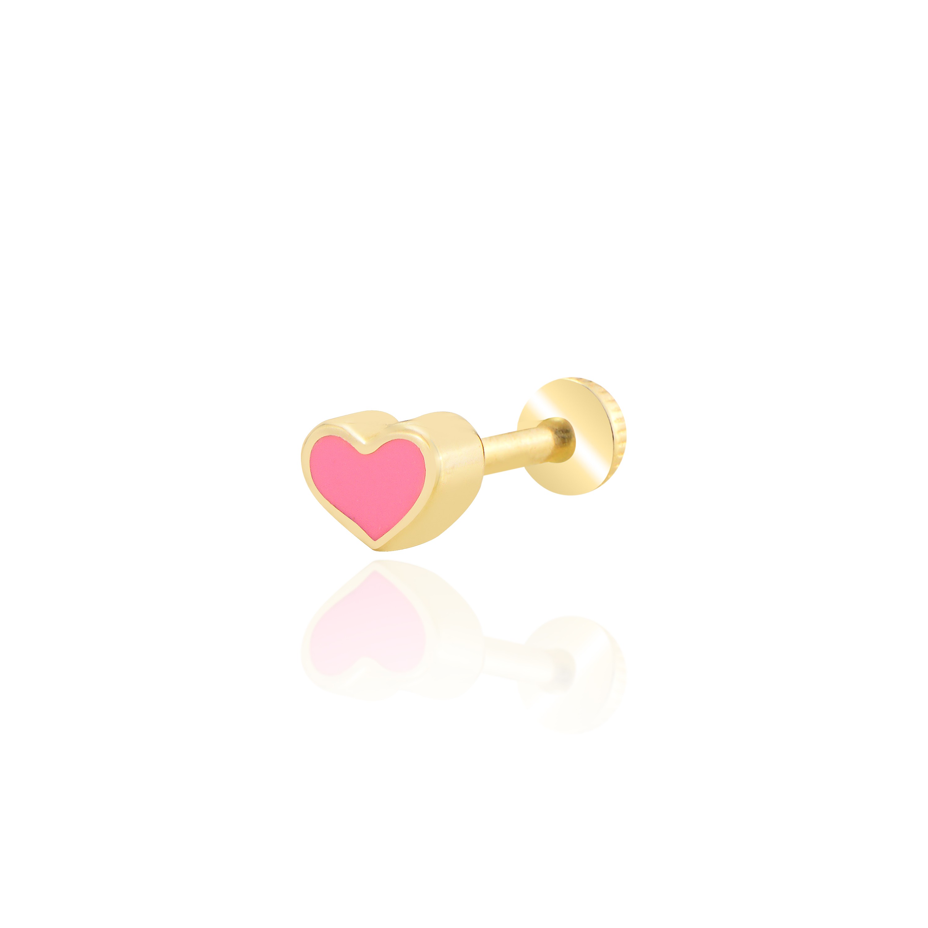Mineli pembe kalp tragus piercing - sarı altın