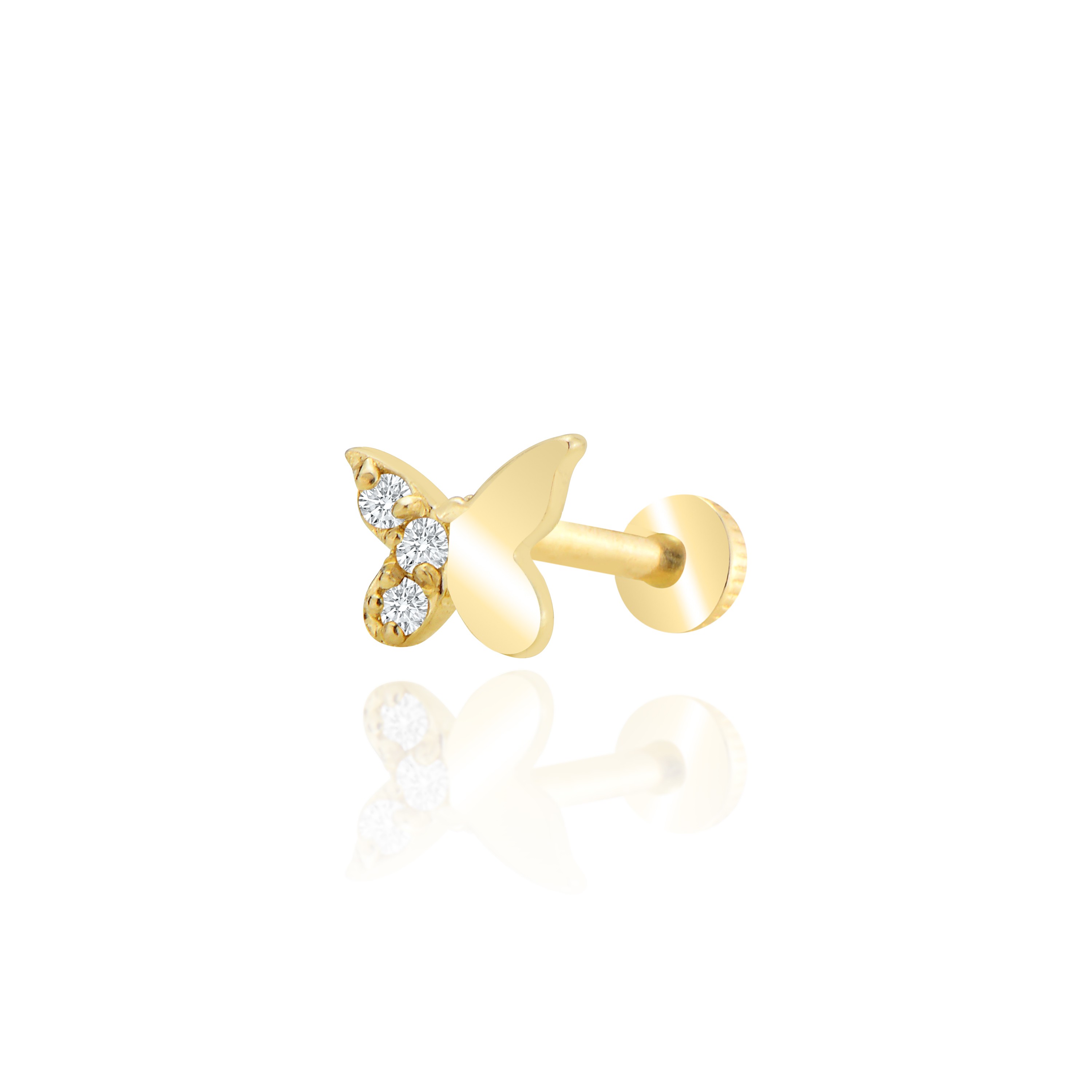 Kelebek tragus piercing - sarı altın
