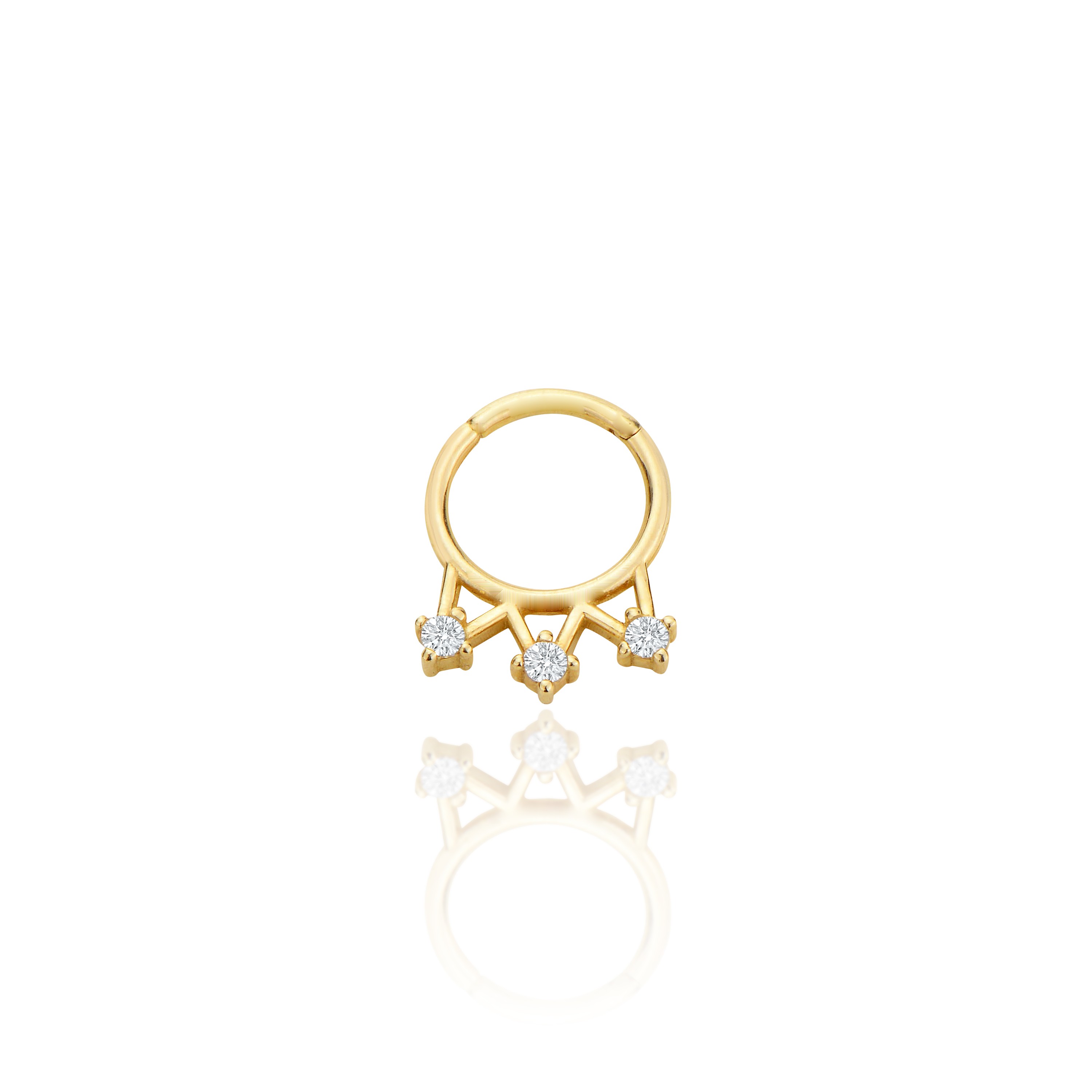 3 taşlı halka helix piercing - sarı altın