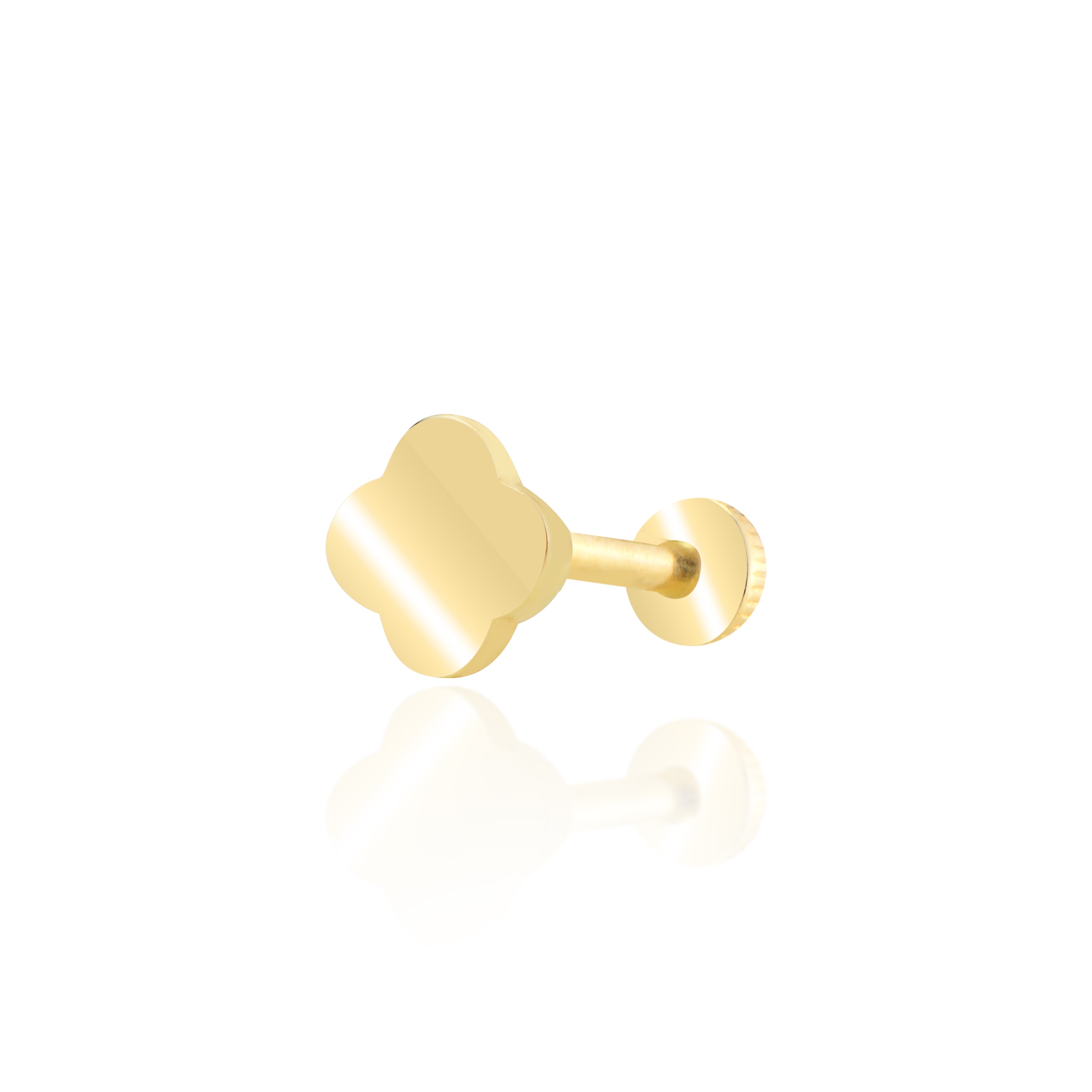 Taşsız yonca tragus piercing - sarı altın