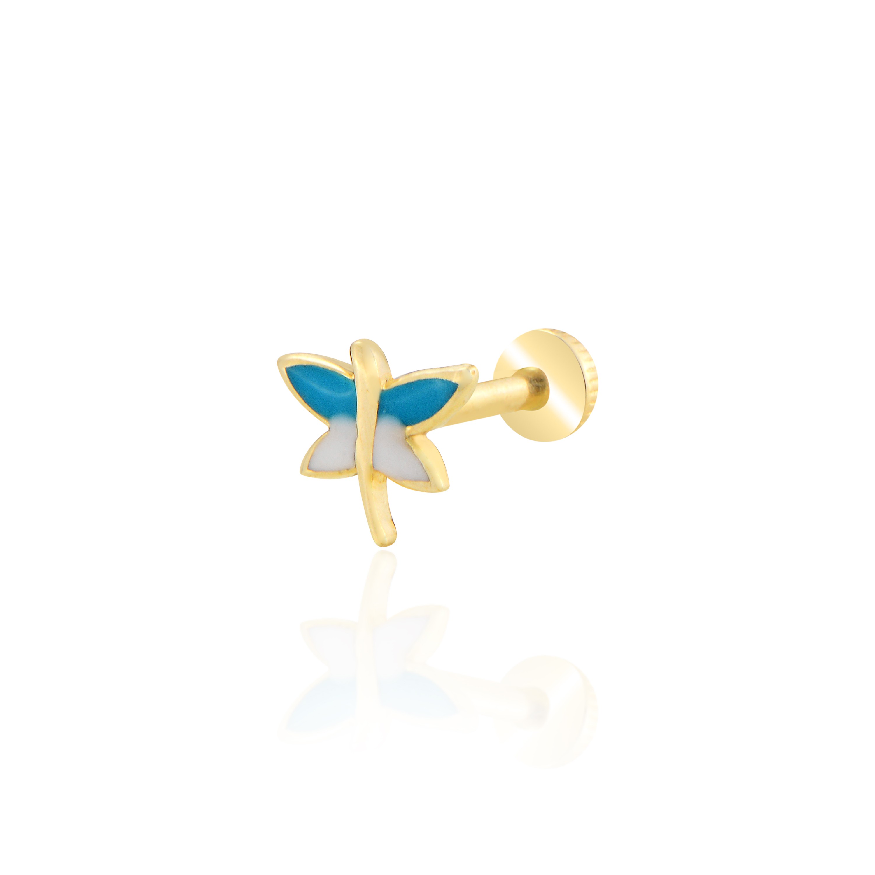 Renkli mineli yusufçuk tragus piercing - sarı altın