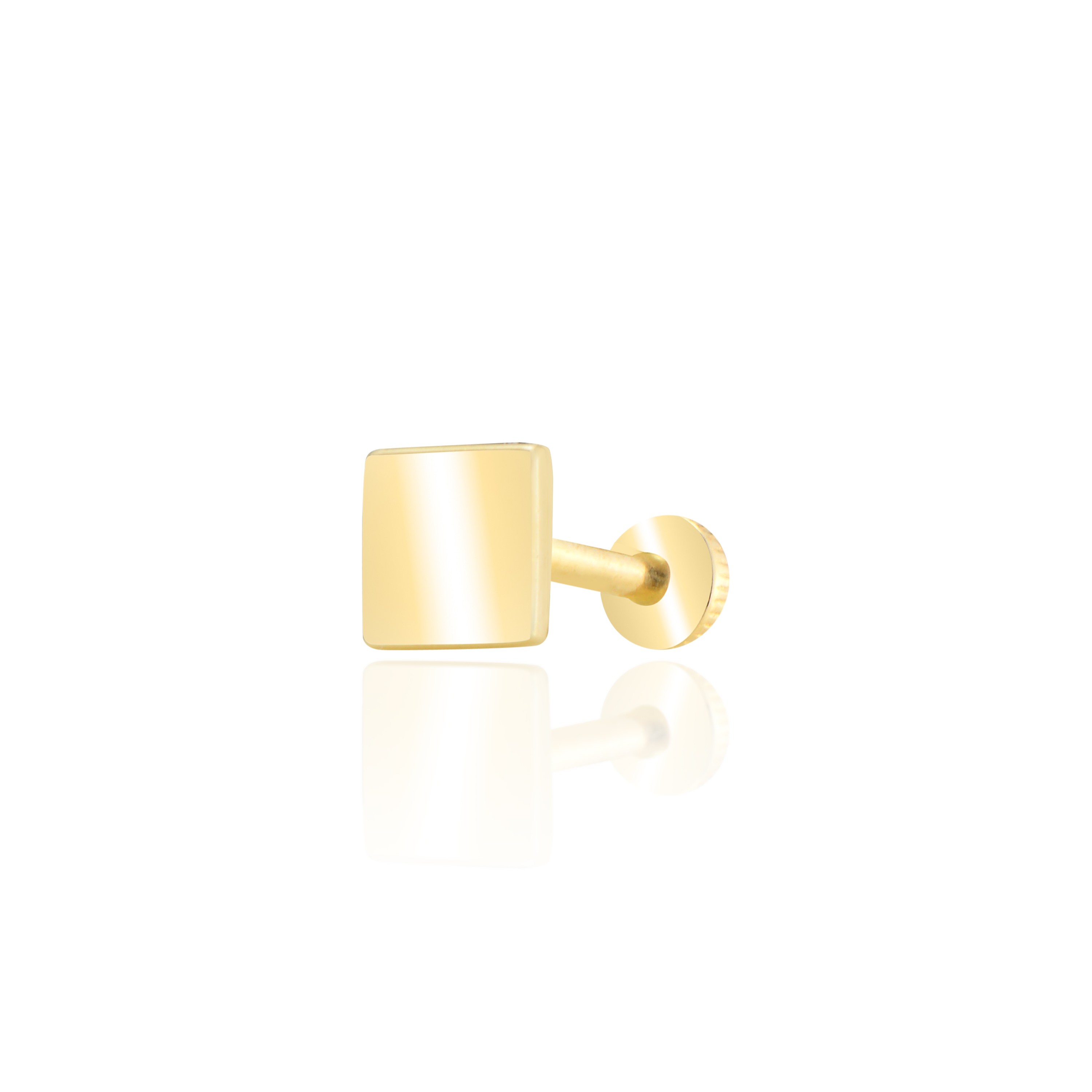 Taşsız kare model tragus piercing - sarı altın